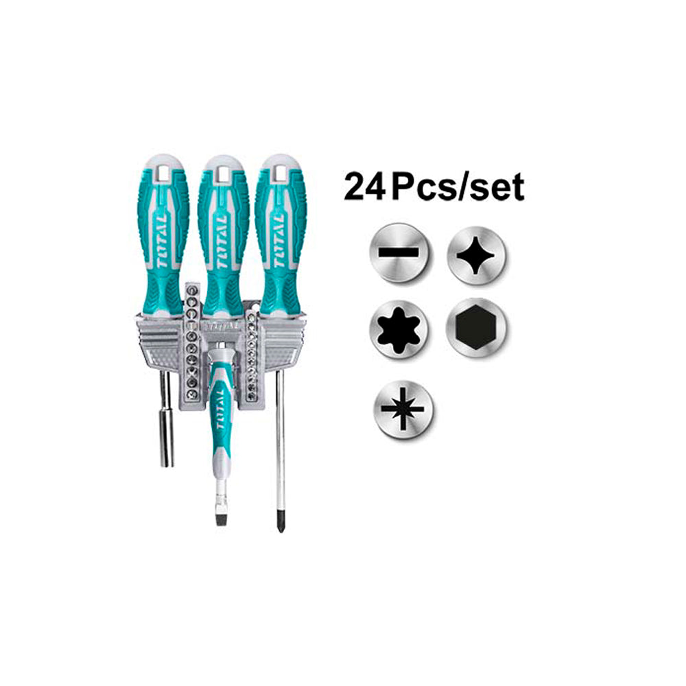 JUEGO DE DESTORNILLADORES X 24 PZS (INCLUIDO PUNTAS) TOTAL (TACSD302462)