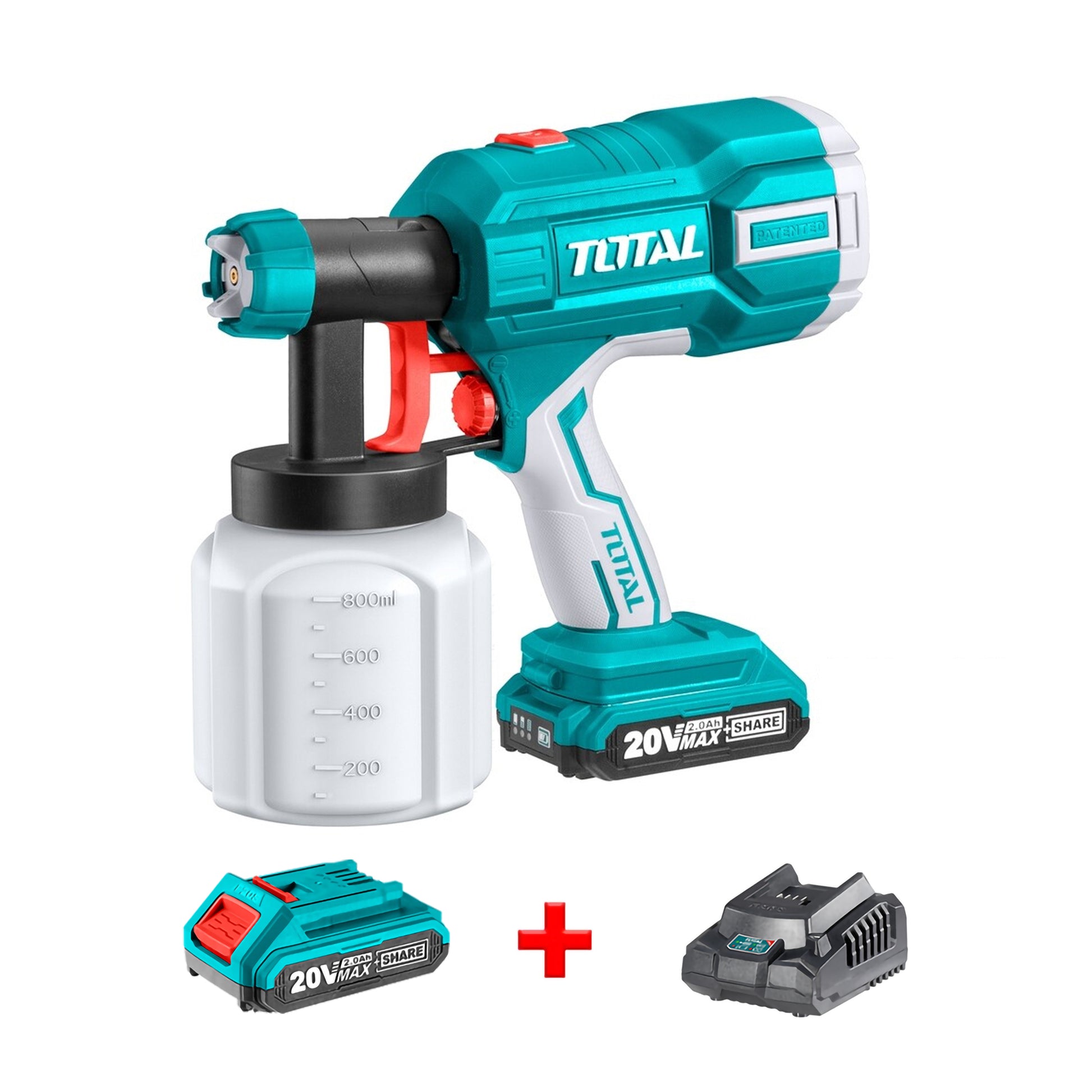 COMBO TOTAL PISTOLA PINTAR INALAMBRICA 800ML 20V (TSGLI2001) + BATERIA 2,0AH (TFBLI20011) + CARGADOR (UTFCLI2001)