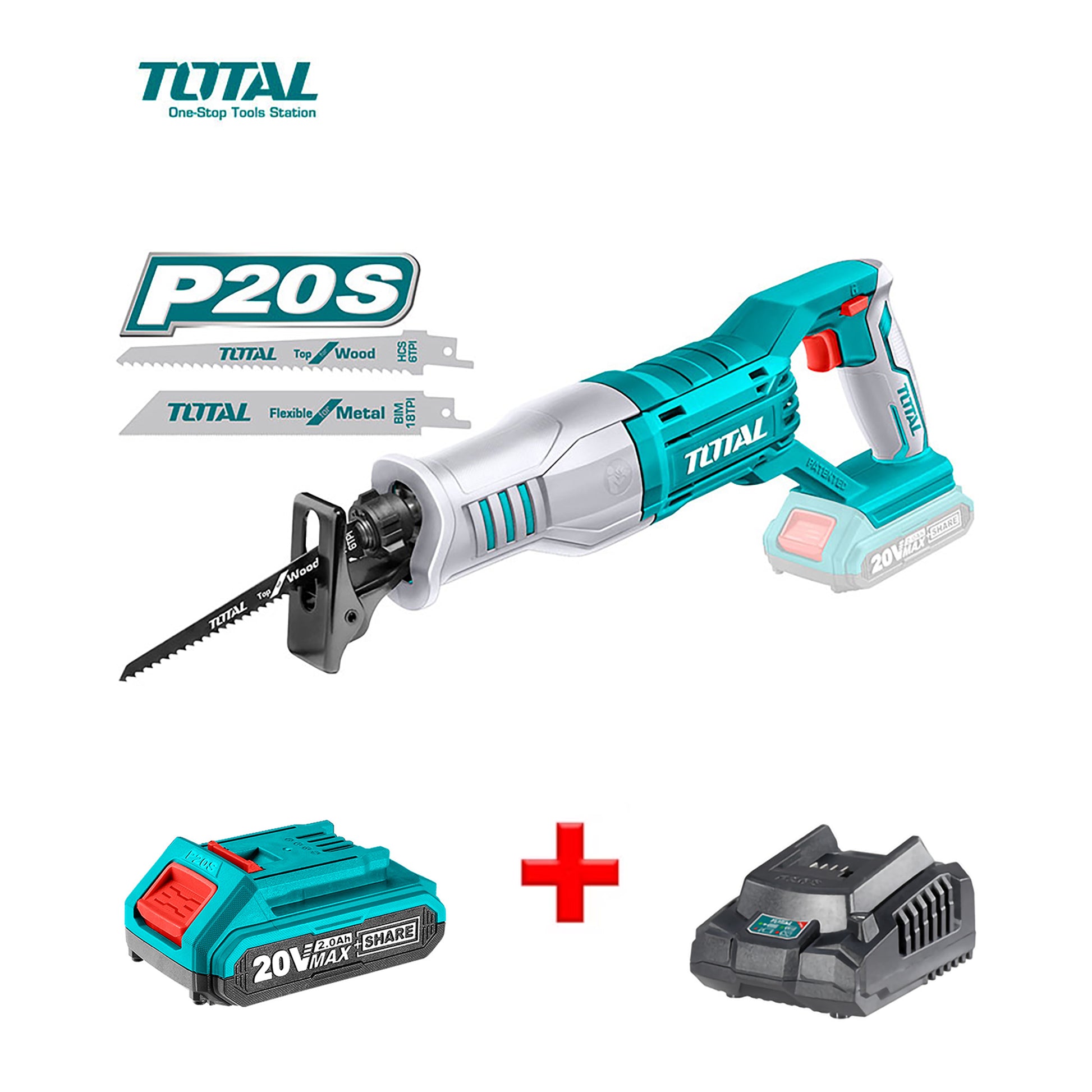 COMBO TOTAL SIERRA SABLE INALAMBRICA 20V (TRSLI1151) + BATERIA 2.0AH (TFBLI20011) + CARGADOR (UTFCLI2001)
