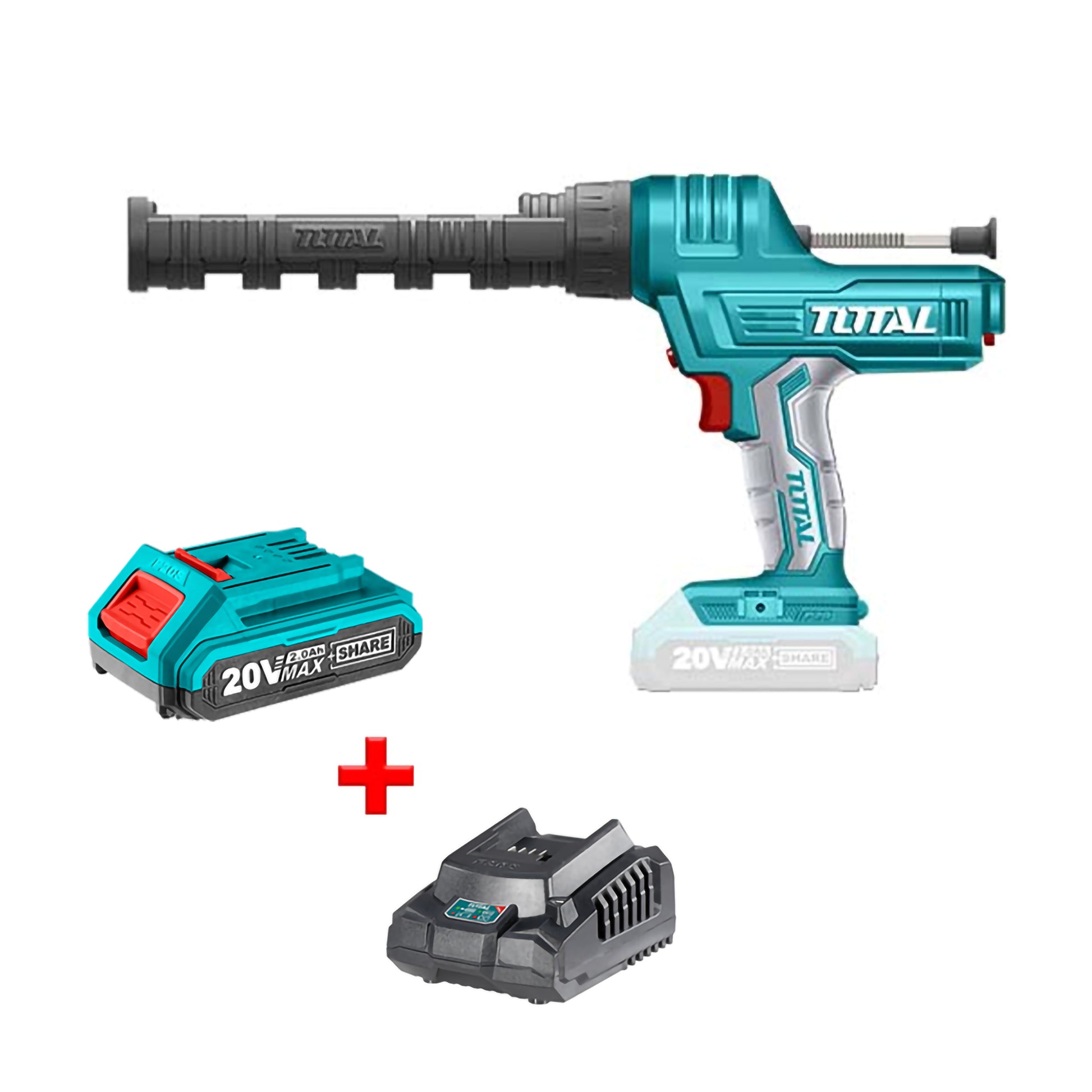 COMBO TOTAL PISTOLA CALAFATEO INALAMBRICA 20V INDUSTRIAL (TCGLI2001) + BATERIA 2.0AH (TFBLI20011) + CARGADOR (UTFCLI2001)