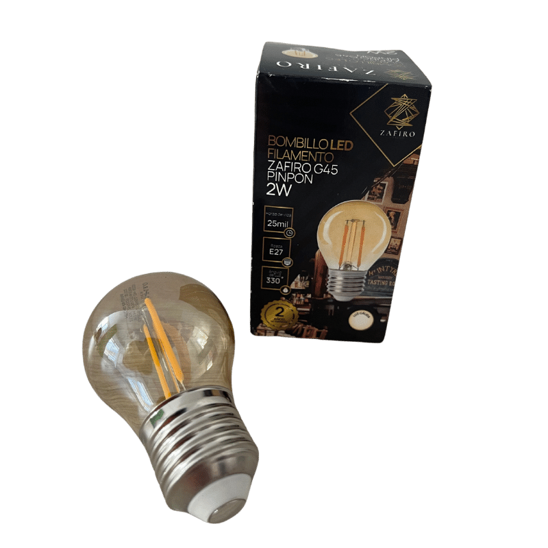BOMBILLO LED FILAMENTO ZAFIRO G45PINPON 2W 2700K E27