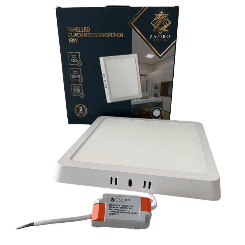 PANEL LED ZAFIRO CUADRADO 18W 8" SOBREPONER LUZ BLANCA