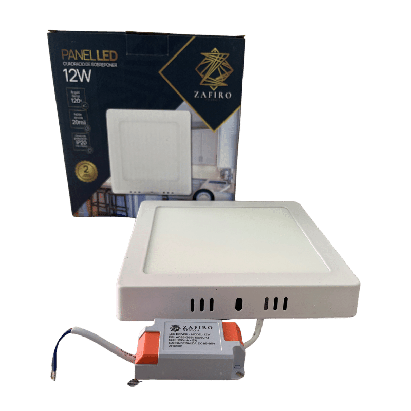 PANEL LED ZAIFRO CUADRADO 12W 6" SOBREPONER LUZ BLANCA
