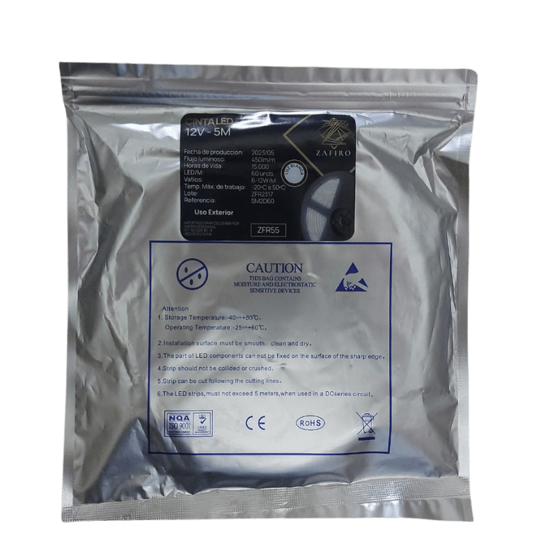 CINTA LED 12V ZAFIRO IP65 LUZ BLANCA ROLLO X 5M