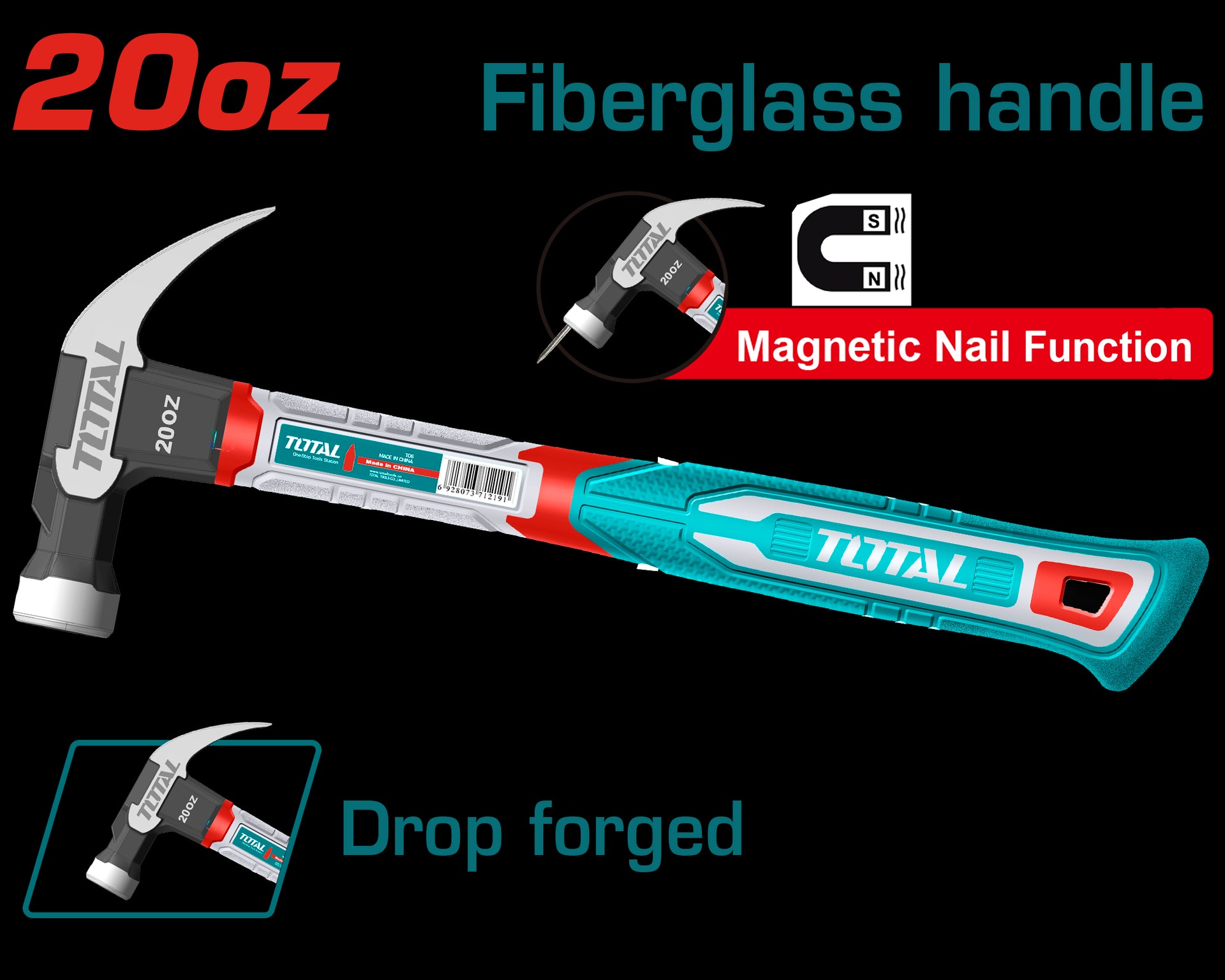 MARTILLO 20 OZ IMANTADO MANGO FIBRA DE VIDRIO SUPER TOTAL (THCH61020)