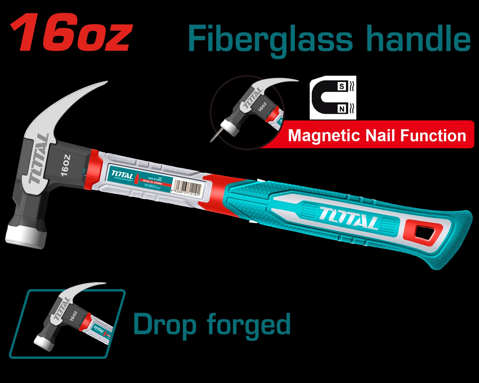 MARTILLO 16 OZ IMANTADO MANGO FIBRA DE VIDRIO SUPER TOTAL (THCH61016)