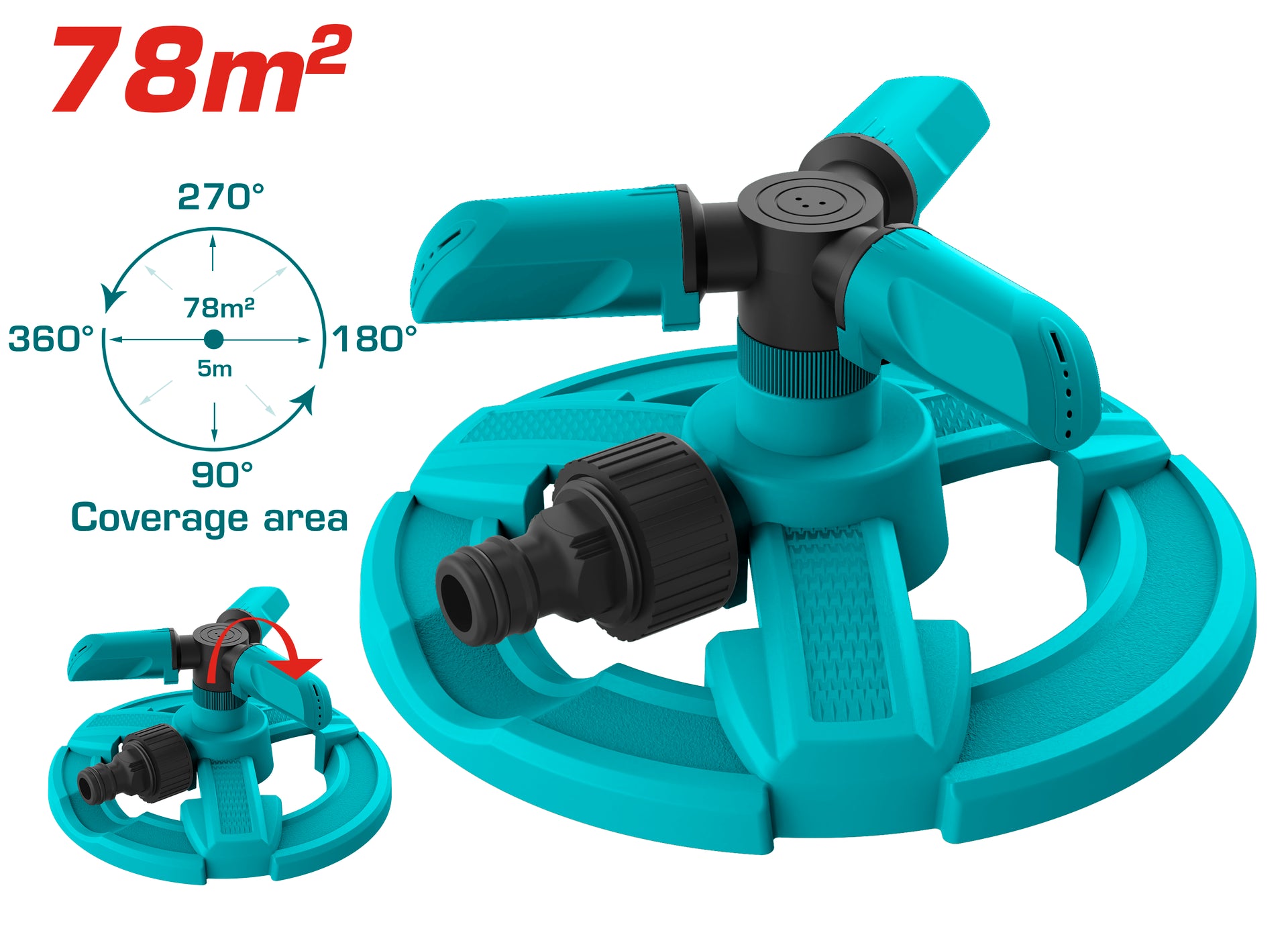 ASPERSOR ROTATIVO (3/4?) PARA JARDIN 3 SALIDAS SUPER TOTAL (THPS23602)