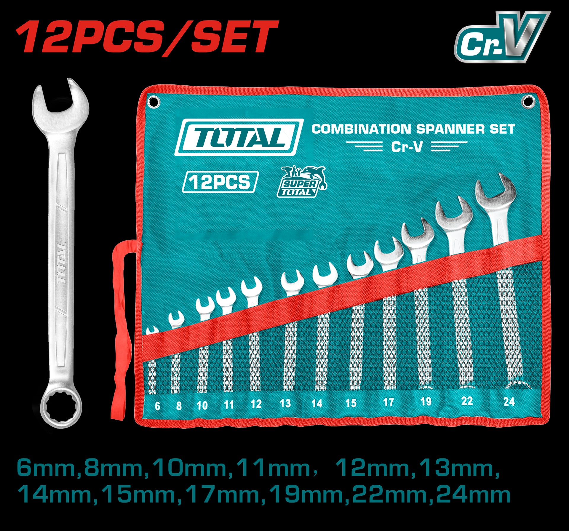 LLAVE MIXTA JUEGO X 12 PZS 6-24MM CRV SUPER TOTAL (THT1022121)