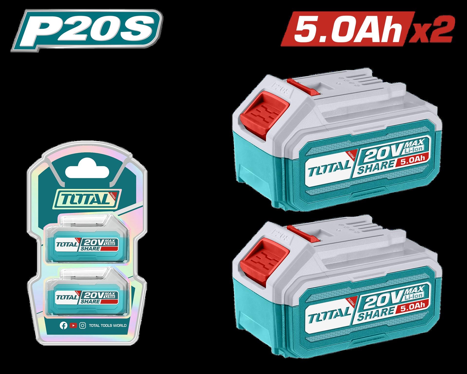 KIT DE BATERIA X2 PZS 20V 5,0AH INDUSTRIAL ION LITHIUM INDUSTRIAL SUPER TOTAL (TOSLI240464)