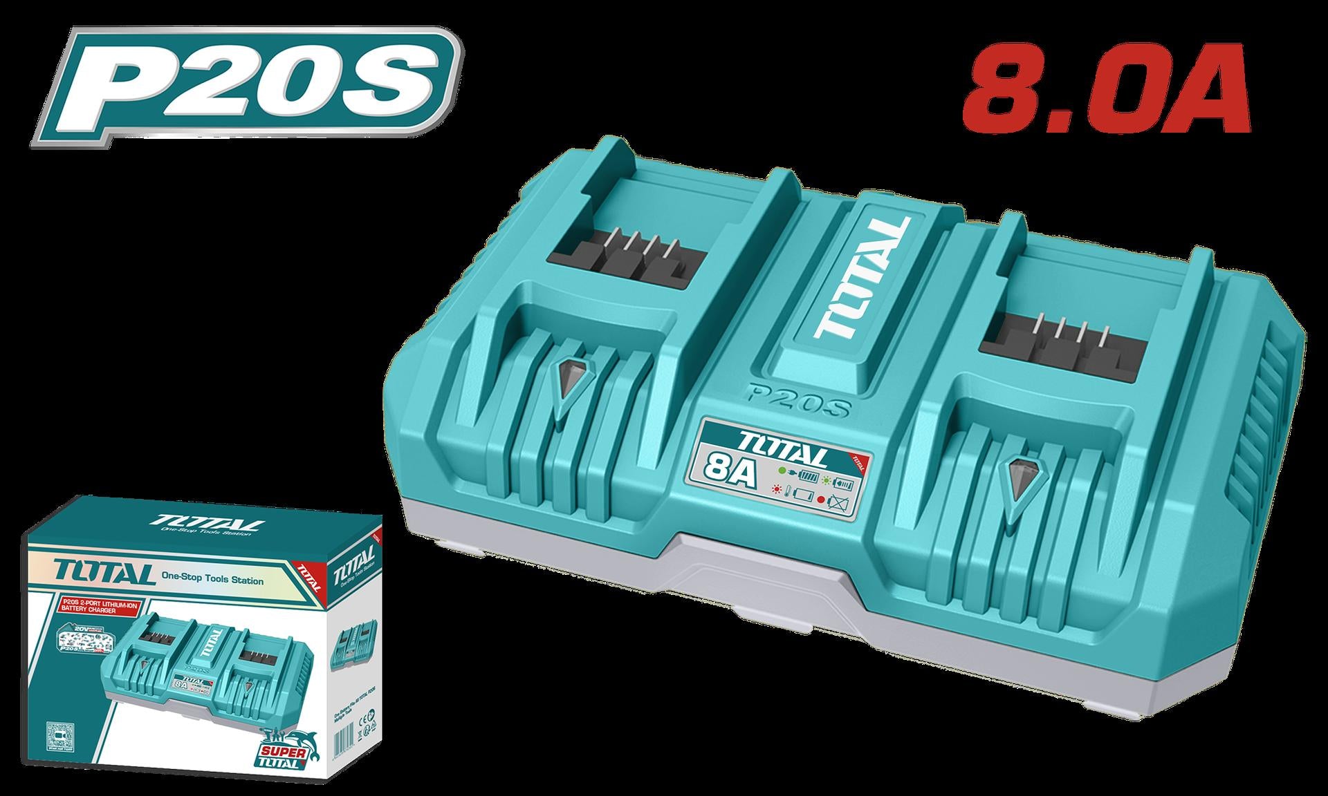 CARGADOR INTELIGENTE DOBLE PARA BATERIAS 20V INDUSTRIAL TOTAL (UTFCLI2082)