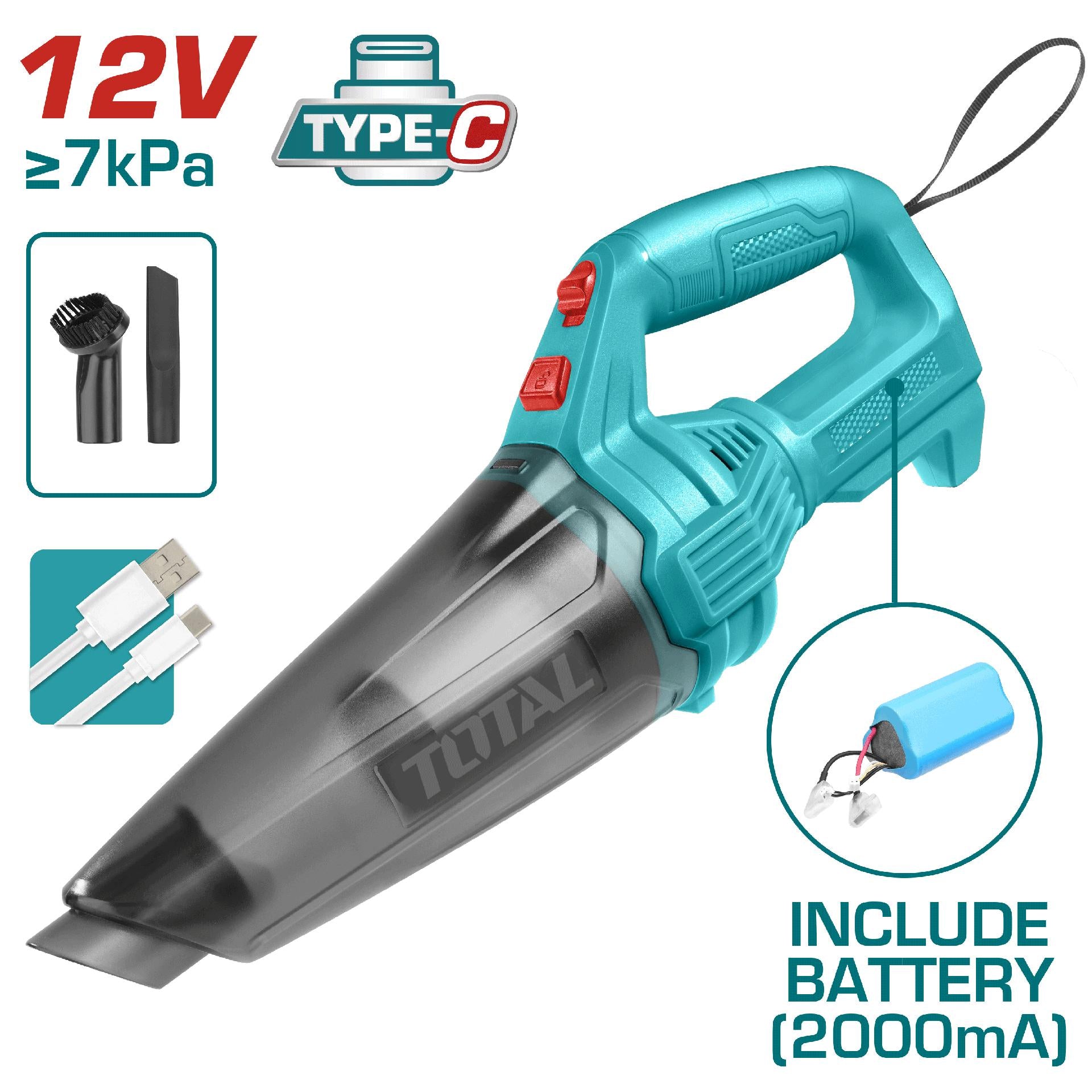 ASPIRADORA DE MANO RECARGABLE 12V, CAPACIDAD 0,5L SUPER TOTAL (TVLI2026)