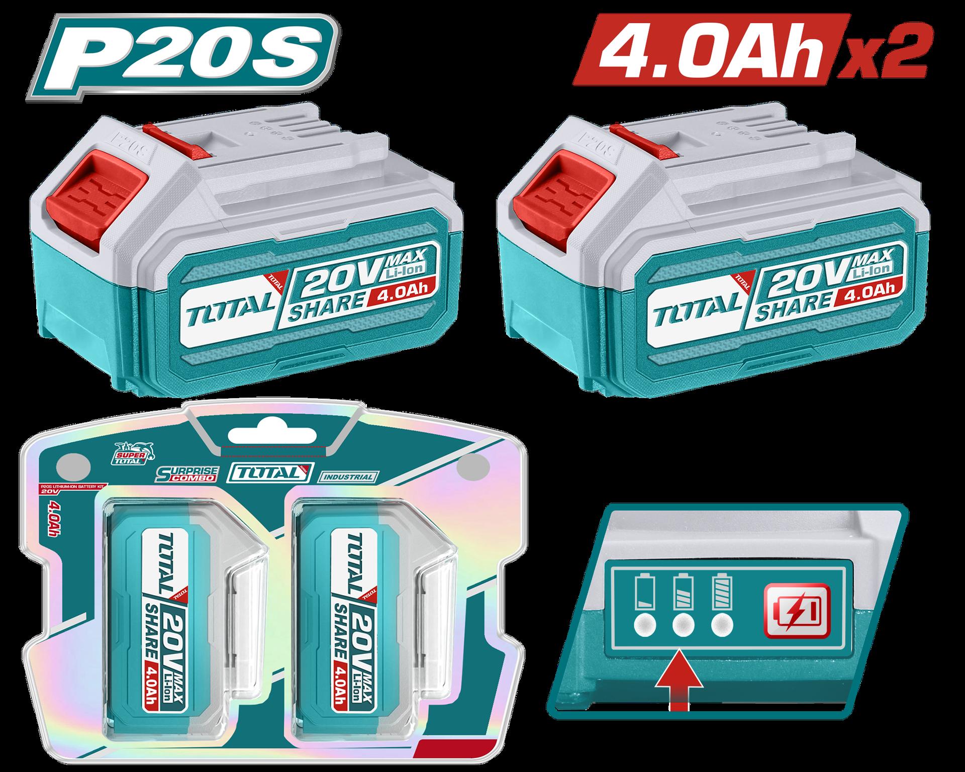 KIT DE BATERIA X2 PZS 20V 4,0AH INDUSTRIAL ION LITHIUM INDUSTRIAL SUPER TOTAL (TOSLI240312)