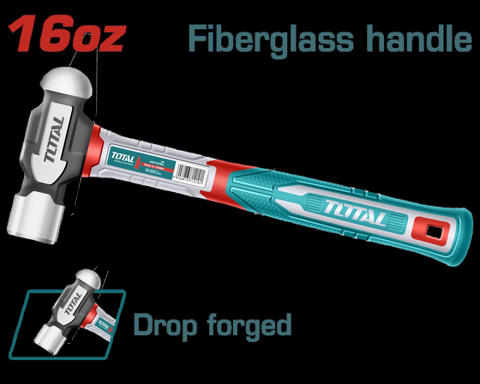 MARTILLO BOLA 16 OZ MANGO FIBRA DE VIDRIO SUPER TOTAL (THBPH61016)