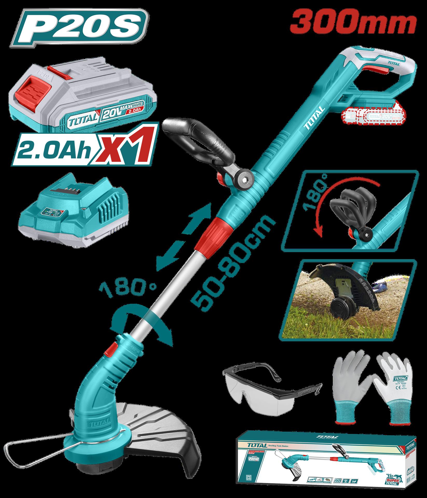 GUADAÑADORA INALAMBRICA EXPANDIBLE 20V INCLUYE 1 BATERIA 2.0AH, CARGADOR Y ACCESORIOS TOTAL (UTGTLI20301)