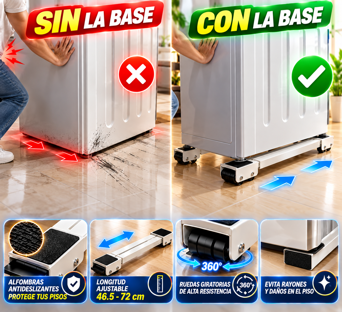 Base Móvil Ajustable para Nevera y Lavadora