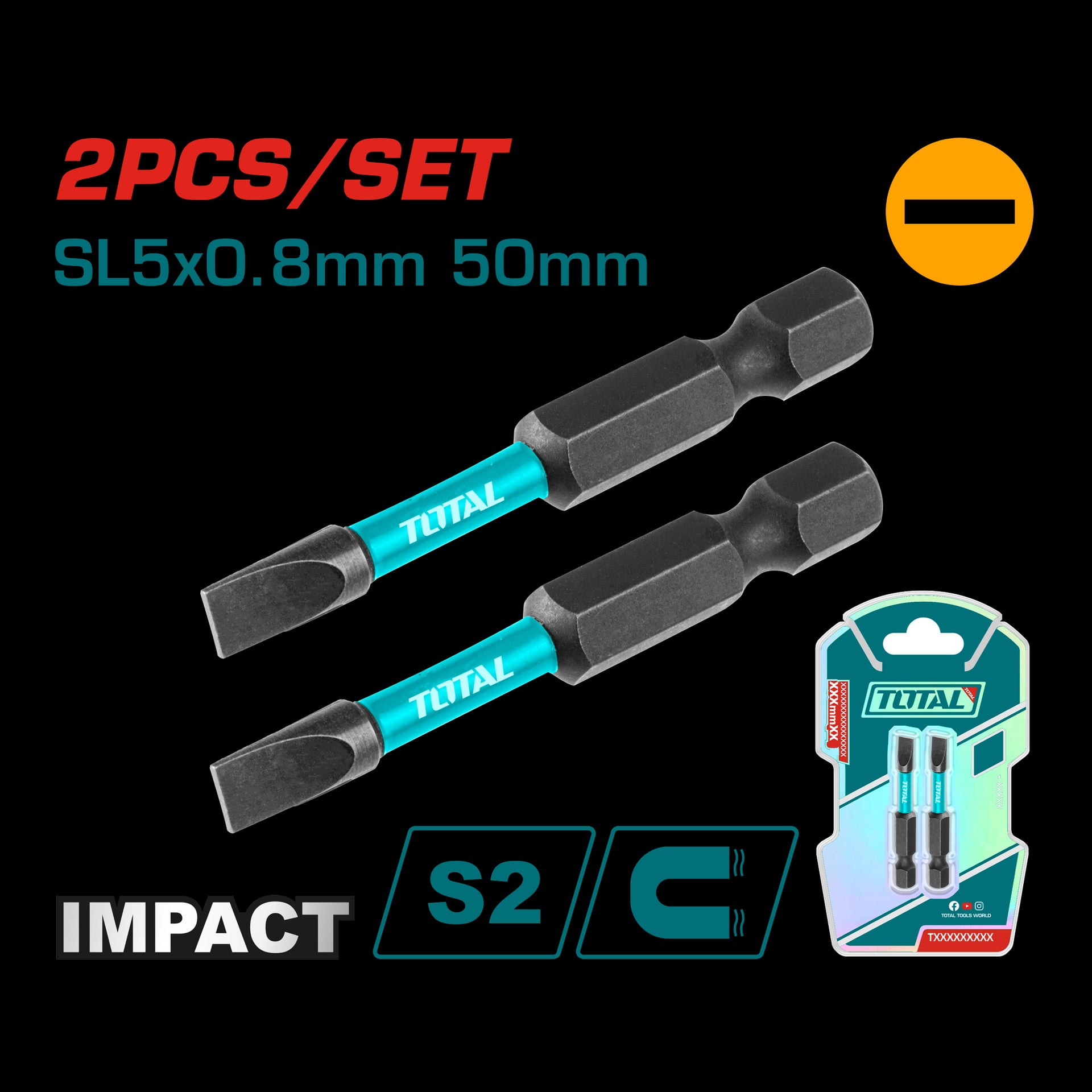 PUNTAS TALADRO IMANTADA 5X0.8MM 50MM (-) (-) JUEGO X 2 PZS INDUSTRIAL SUPER TOTAL (TACIM71SL550)