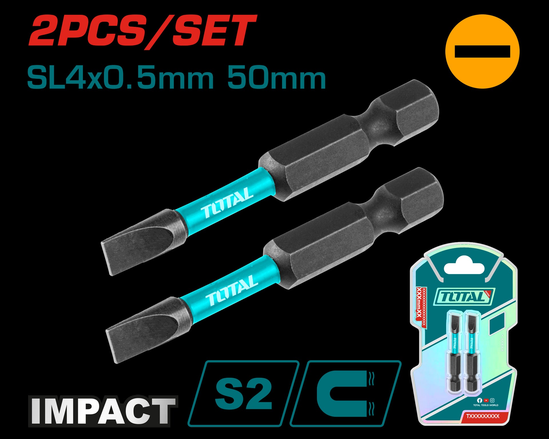 PUNTAS TALADRO IMANTADA 4x0.5MM 50MM (-) (-) JUEGO X 2 PZS INDUSTRIAL SUPER TOTAL (TACIM71SL450)