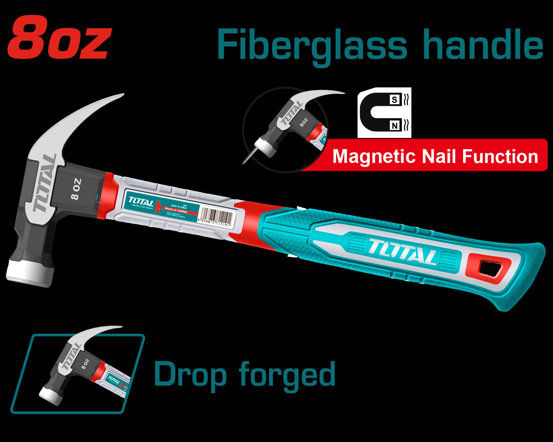 MARTILLO 8 OZ IMANTADO MANGO FIBRA DE VIDRIO SUPER TOTAL (THCH61008)