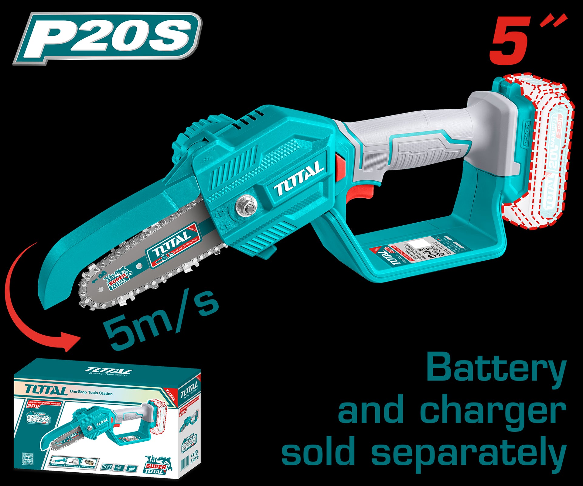 SIERRA MINI INALAMBRICA DE 5" 20V CARGADOR Y BATERIA NO INCLUIDO SUPER TOTAL (TGSLI2058)