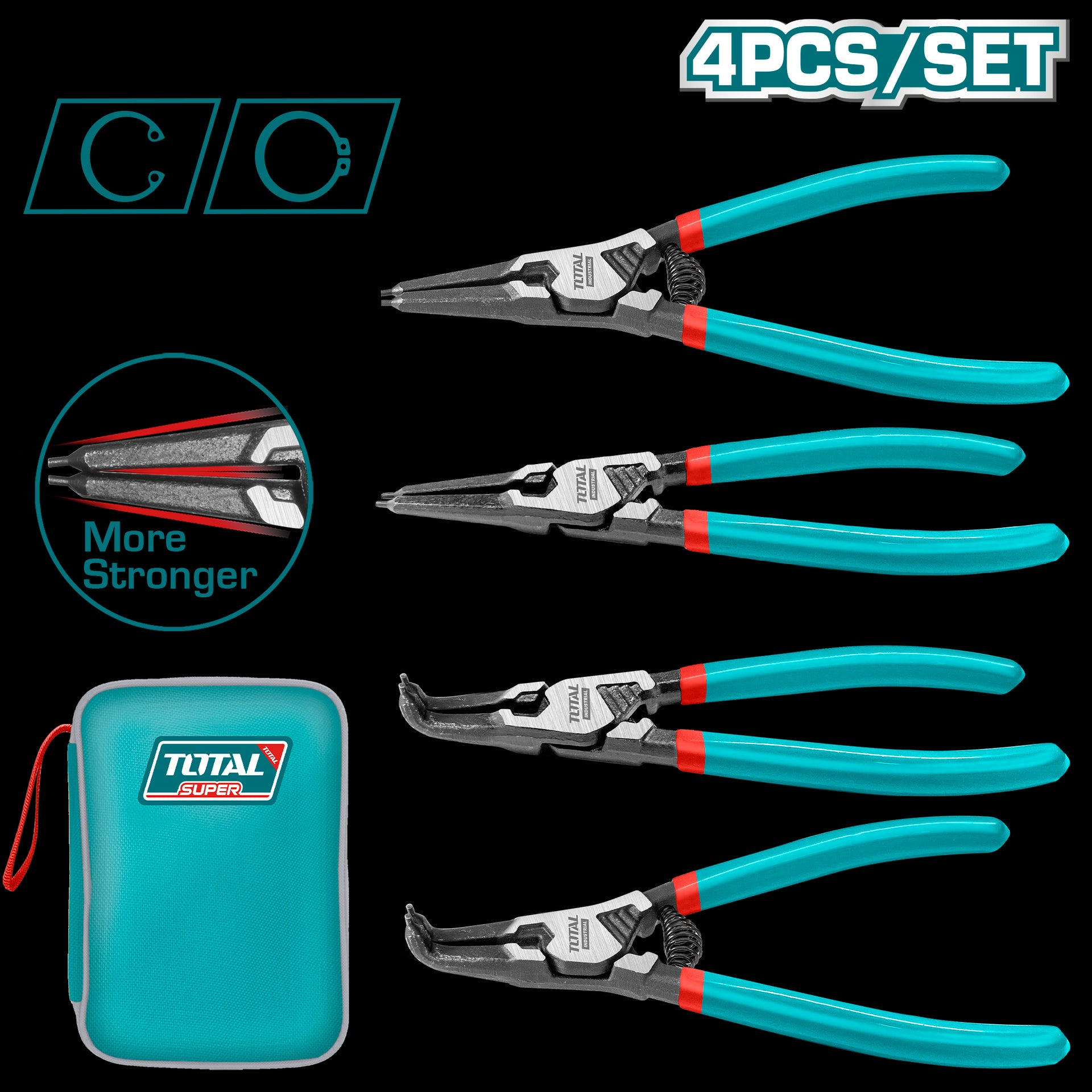 SET DE PINZA SACA PINES X 4 PZS INDUSTRIAL SUPER TOTAL (THTJ214042)