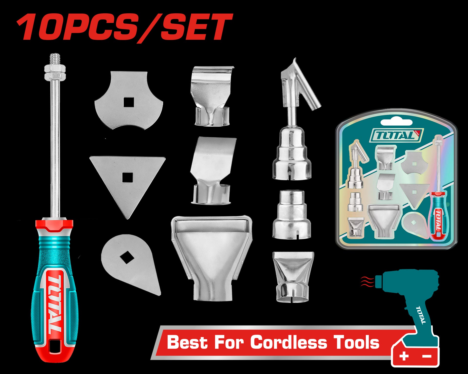 KIT DE ACCESORIOS PARA PISTOLA DE CALOR X 10 PZS INDUSTRIAL SUPER TOTAL (TBA1011)