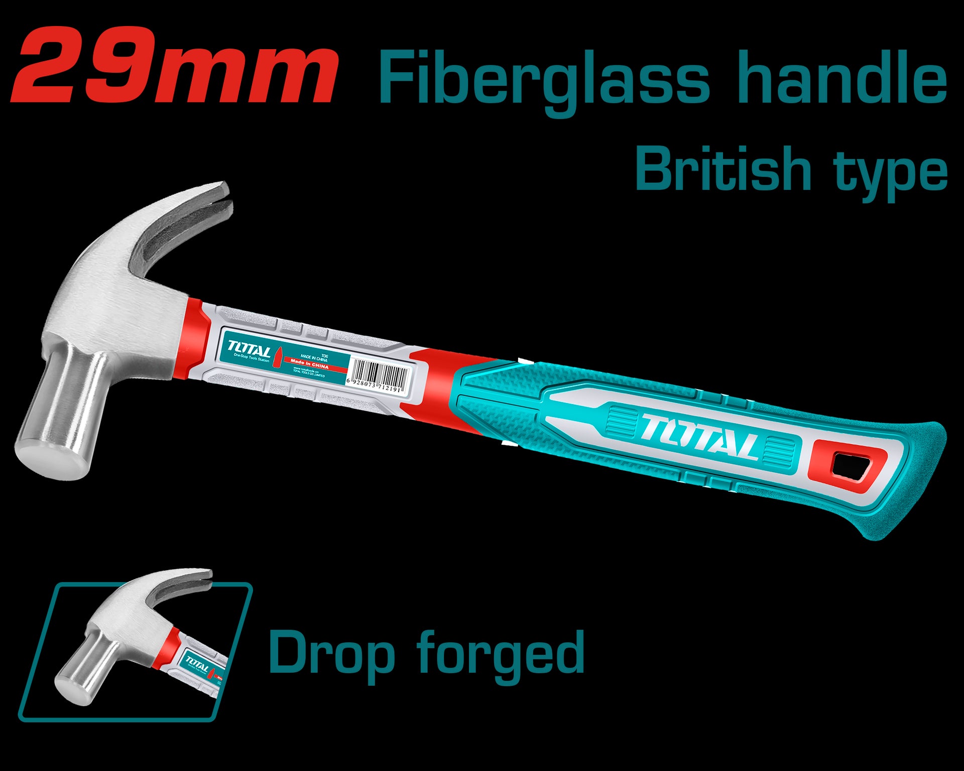 MARTILLO 29MM MANGO FIBRA DE VIDRIO SUPER TOTAL (THCH61029)