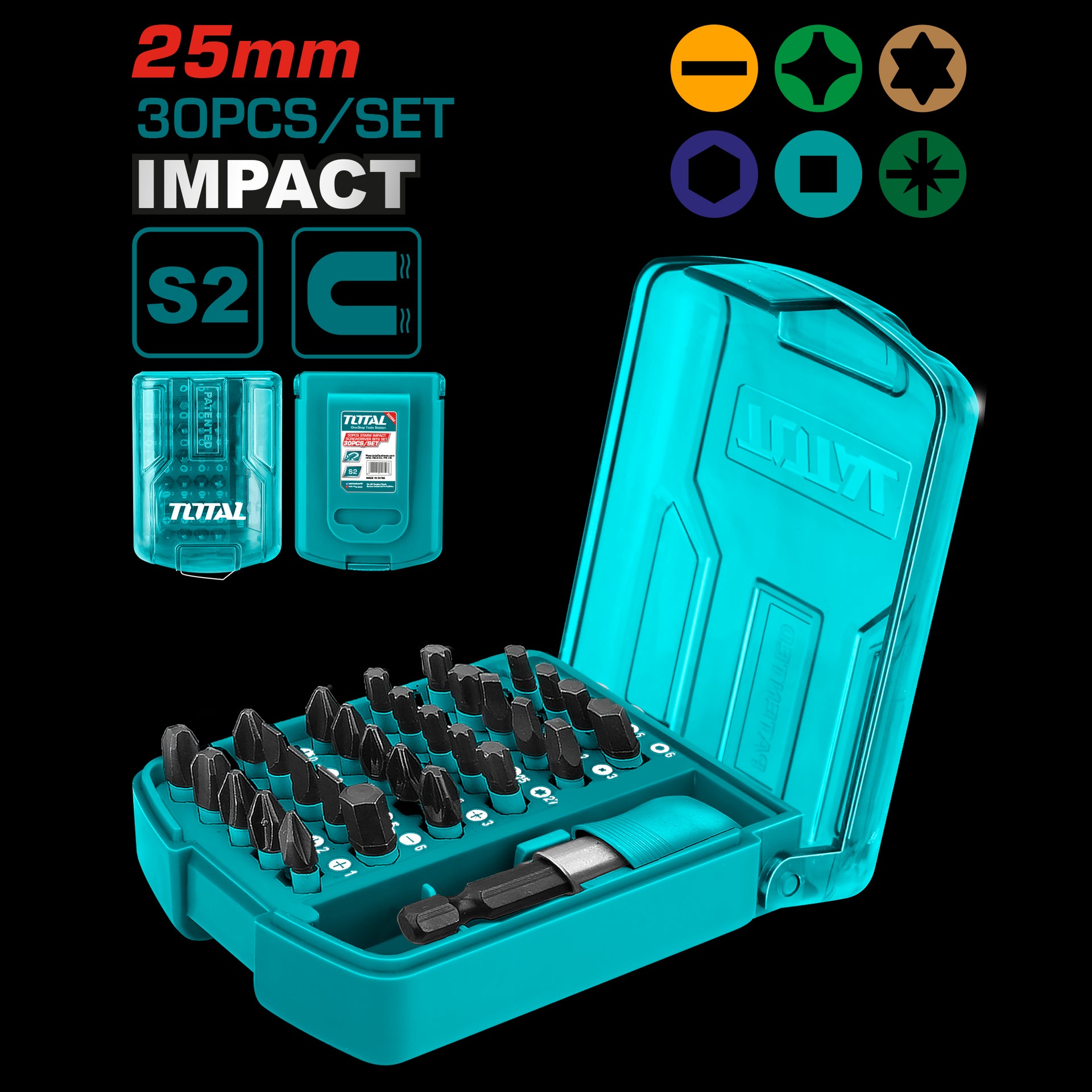 JUEGO DE PUNTAS DESTORNILLADOR IMANTADAS X 30 PCS INDUSTRIAL SUPER TOTAL (TACSD18306)