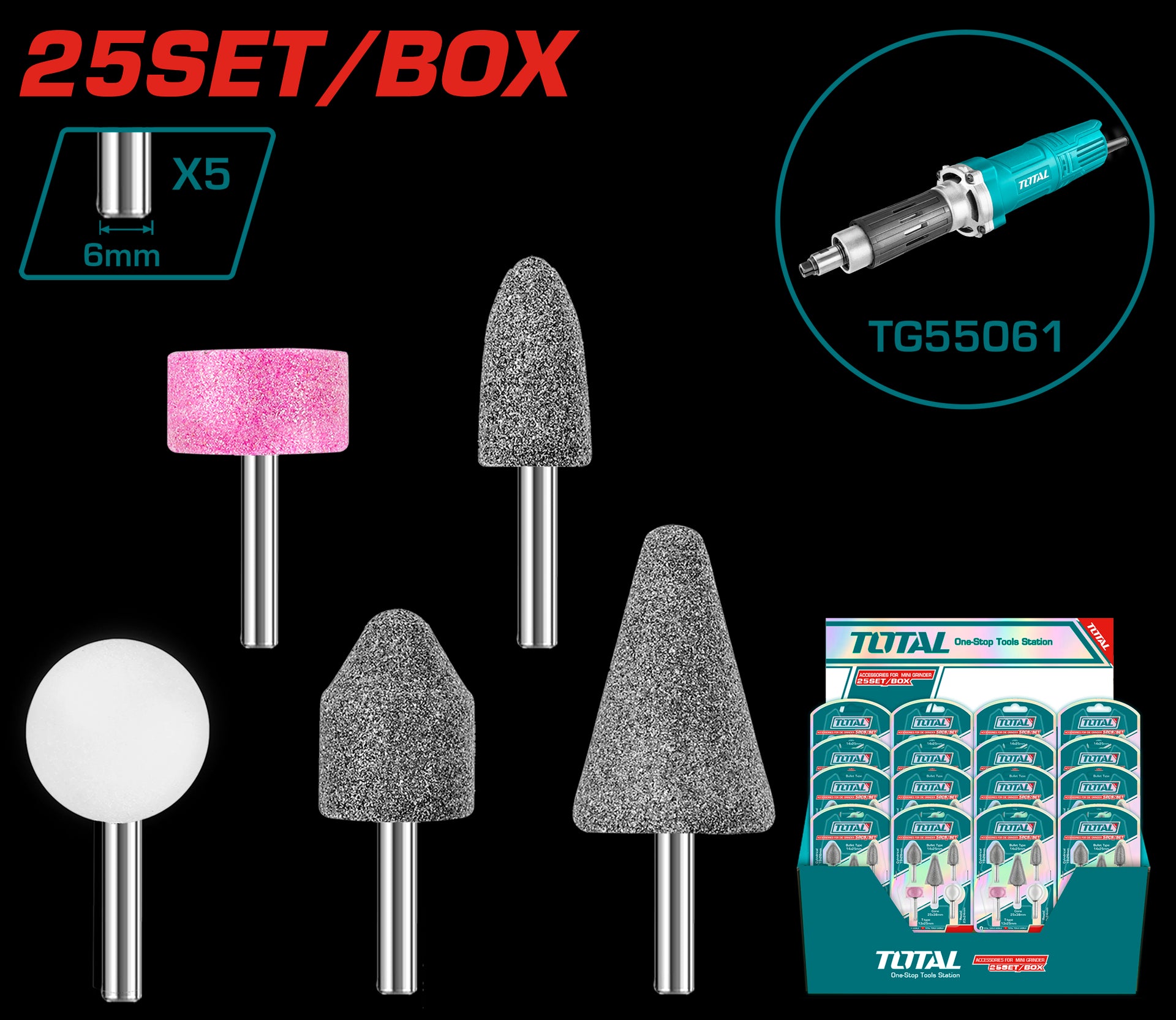 ACCESORIOS DE PIEDRA PARA MOTO TOOL 5 PZS TOTAL (TAKB0502)
