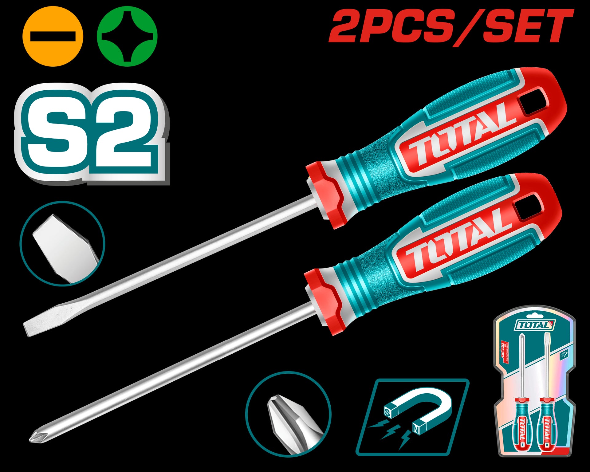 JUEGO DESTORNILLADORES X 2 PZS PUNTA INMANTADA SUPER TOTAL (TKSDS0226)