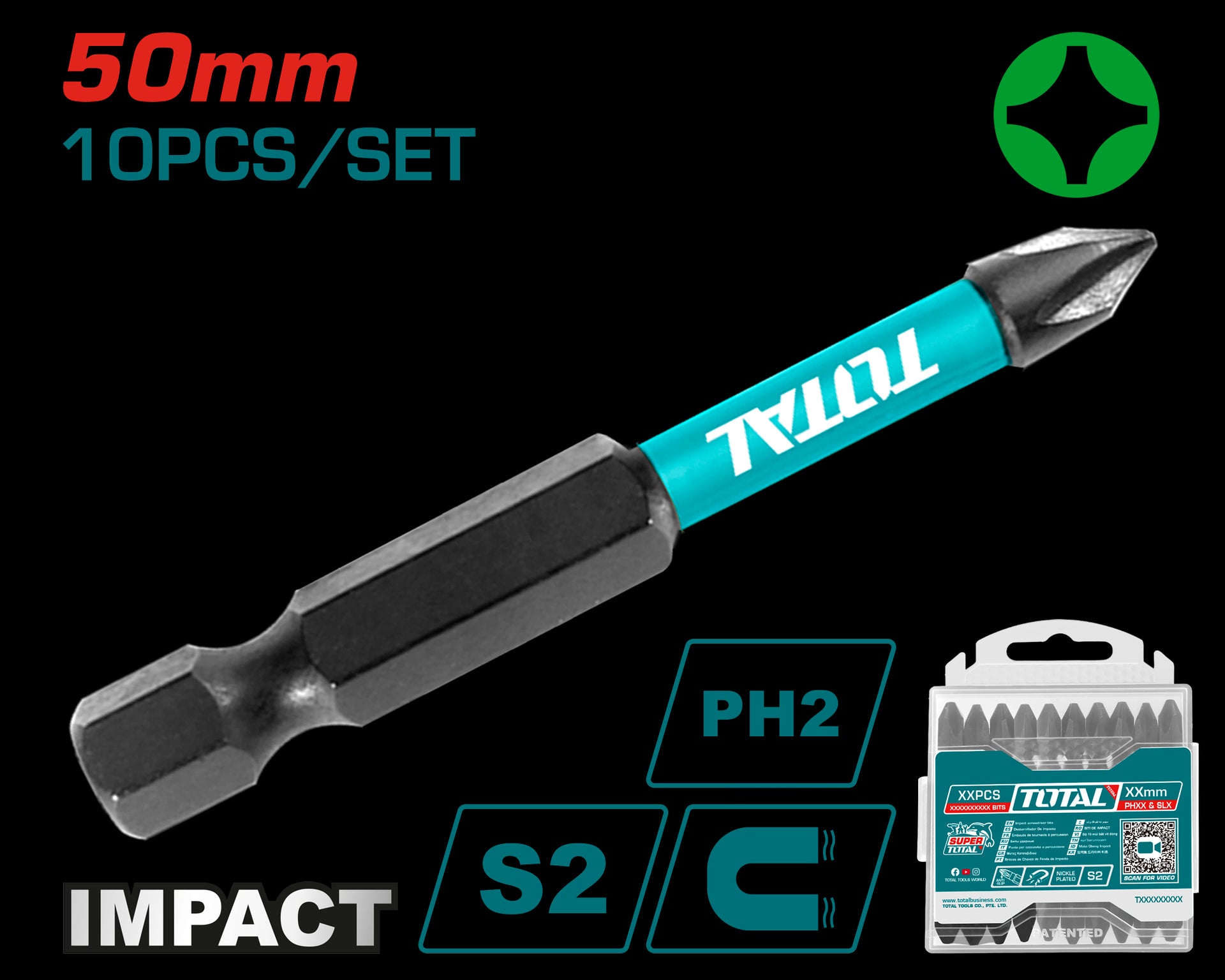 PUNTAS TALADRO INMANTADAS DE IMPACTO (+) X 10 PZS INDUSTRIAL TOTAL (TACIM16PH223)
