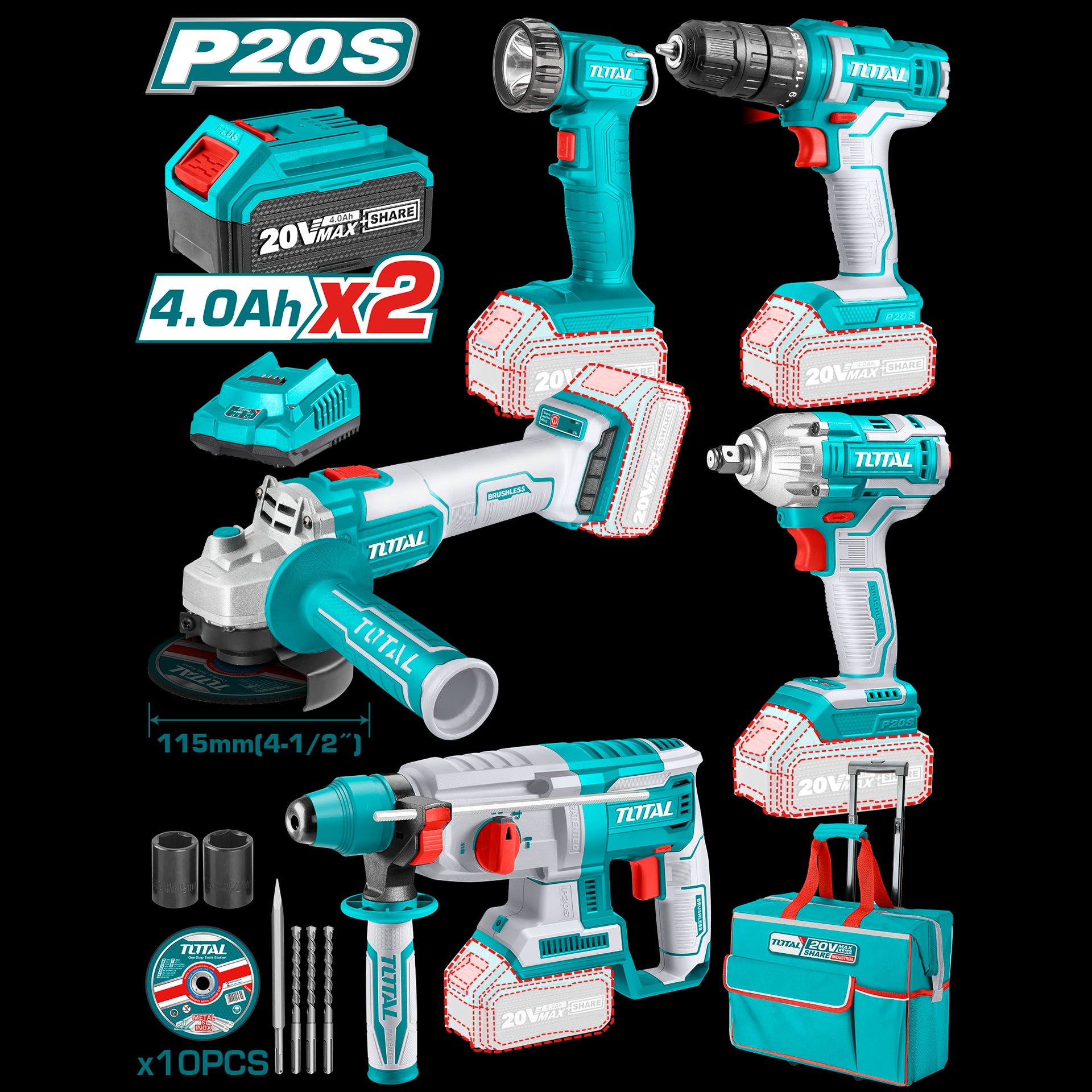 KIT DE HERRAMIENTA A 20V TOTAL (UTCKLI2019)