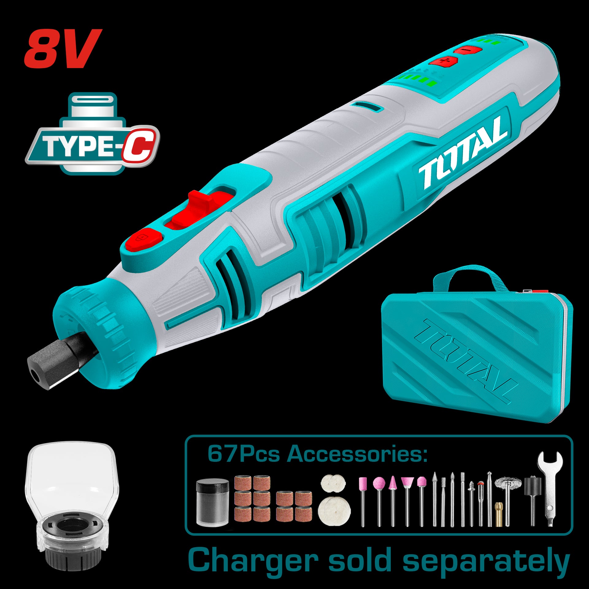 MOTO TOOL INALAMBRICO 8V INCLUYE 67 ACCESORIOS TOTAL (TMGLI0801)