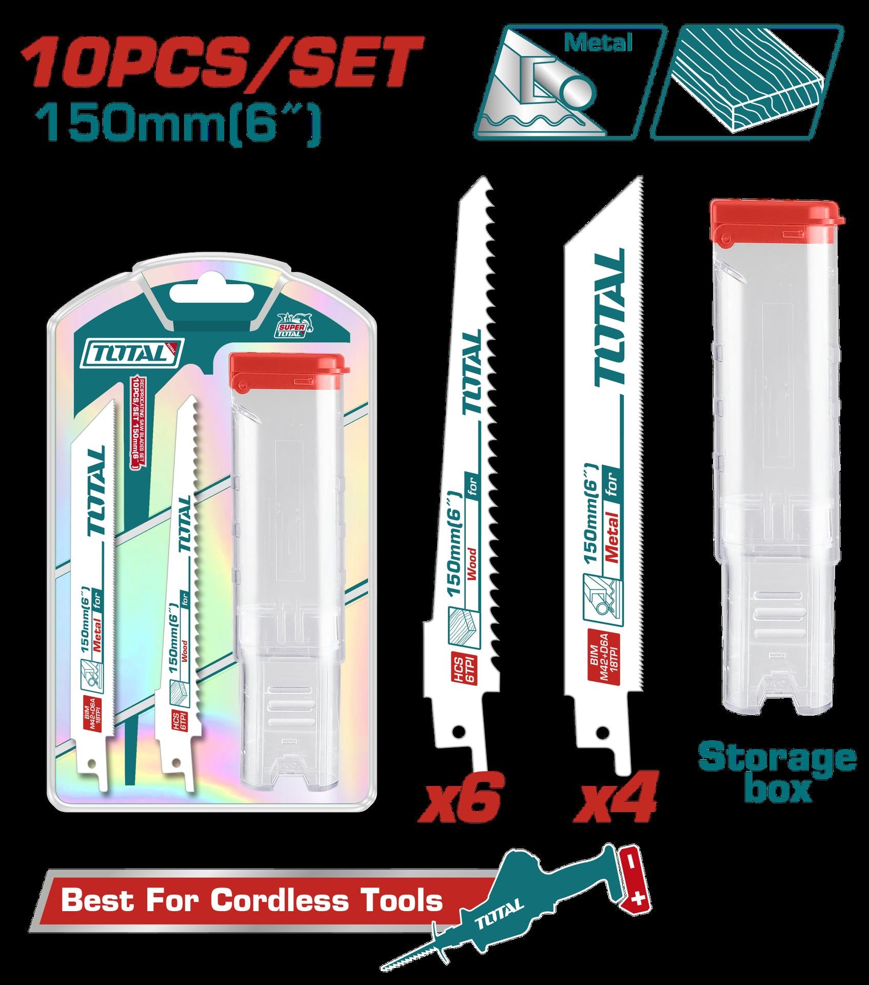 SET DE SEGUETA SIERRA SABLE 6" X10PCS PARA METALES TOTAL (TAC521002)