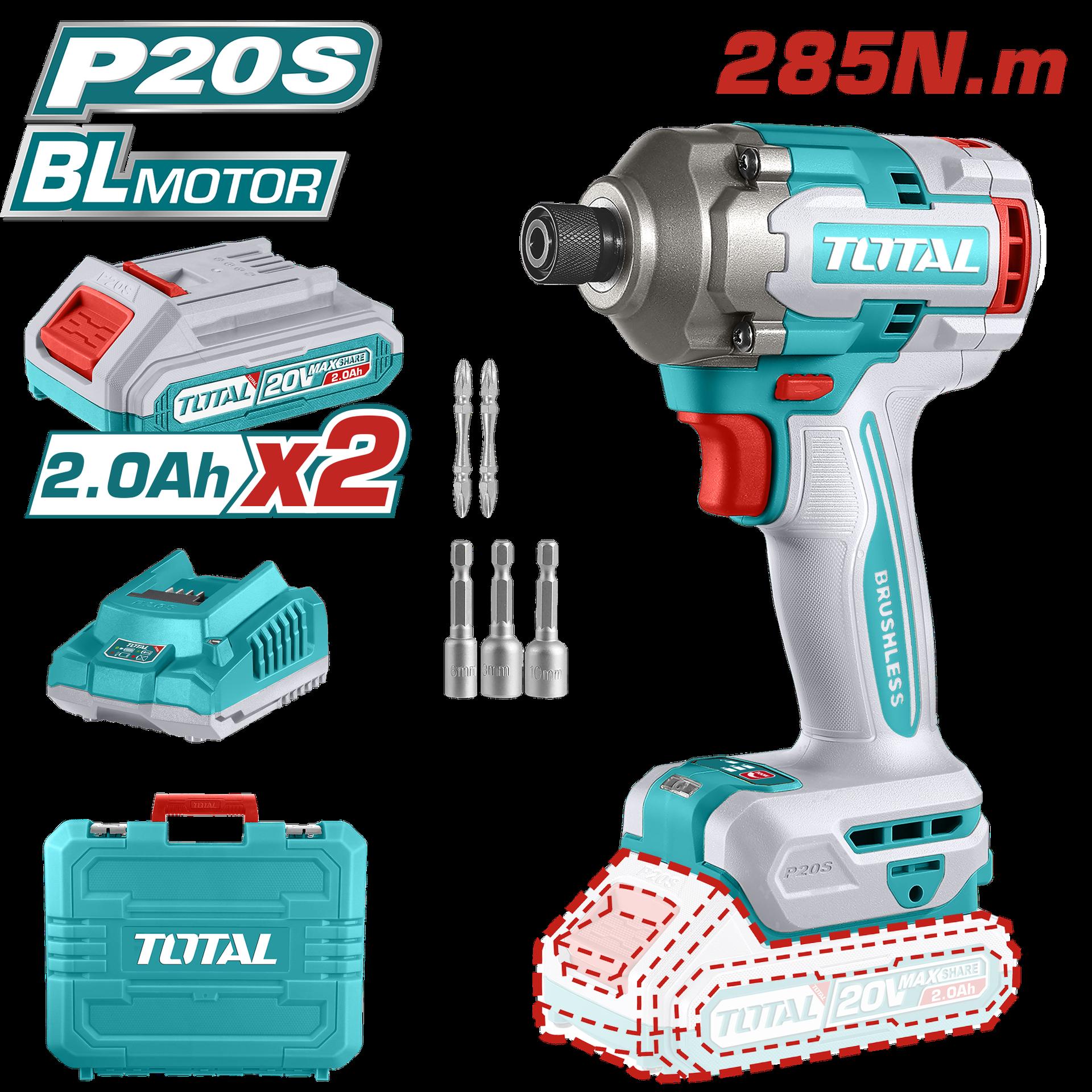 ATORNILLADOR DE IMPACTO INALAMBRICO 1/4 20V INCLUYE 2 BATERIAS, CARGADOR Y 5 ACCESORIOS CAJA PLASTICA INDUSTRIAL SUPER TOTAL (UTIRLI2028)