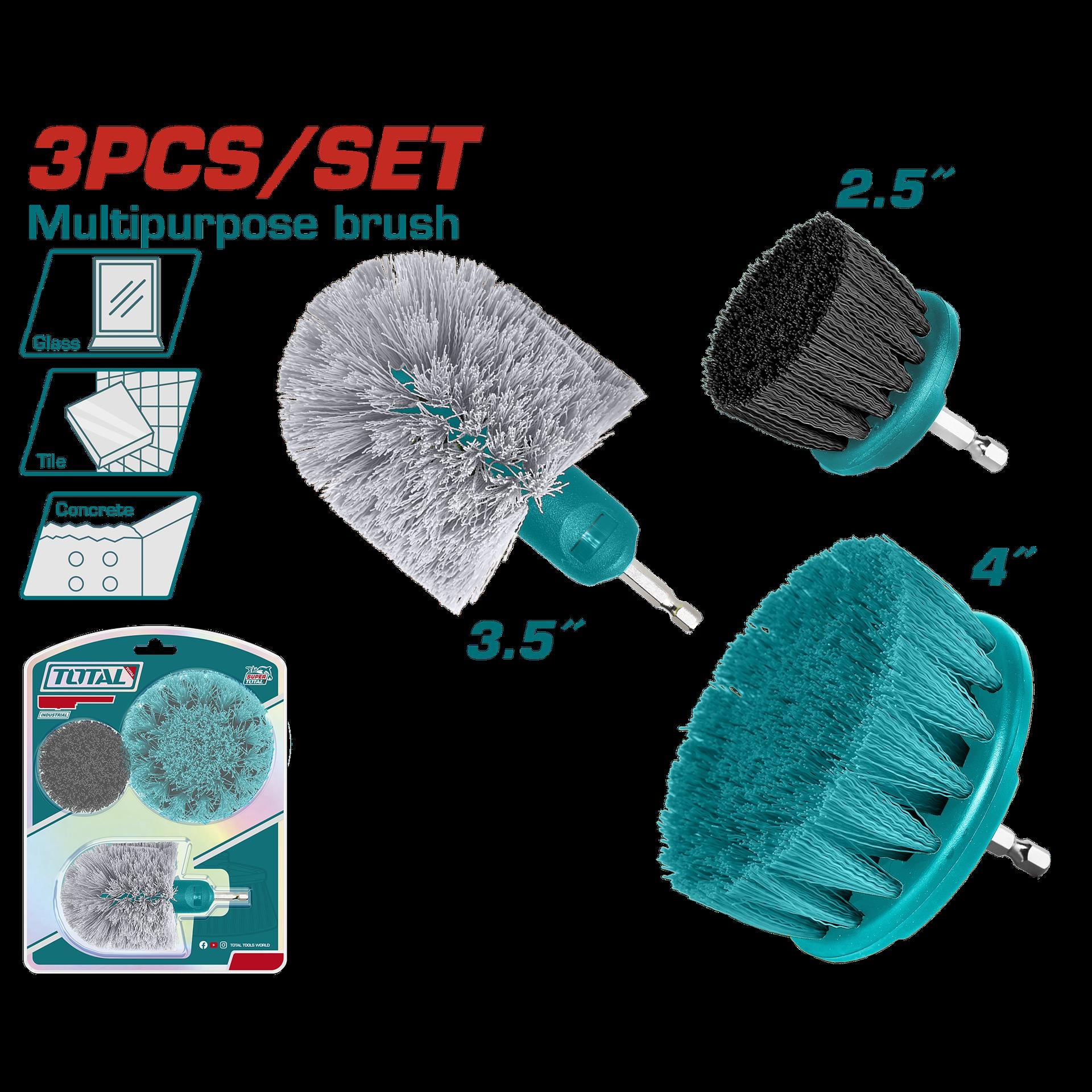 SET DE CEPILLO PARA TALADRO JUEGO X 3 PCZ INDUSTRIAL SUPER TOTAL (TACB0301)