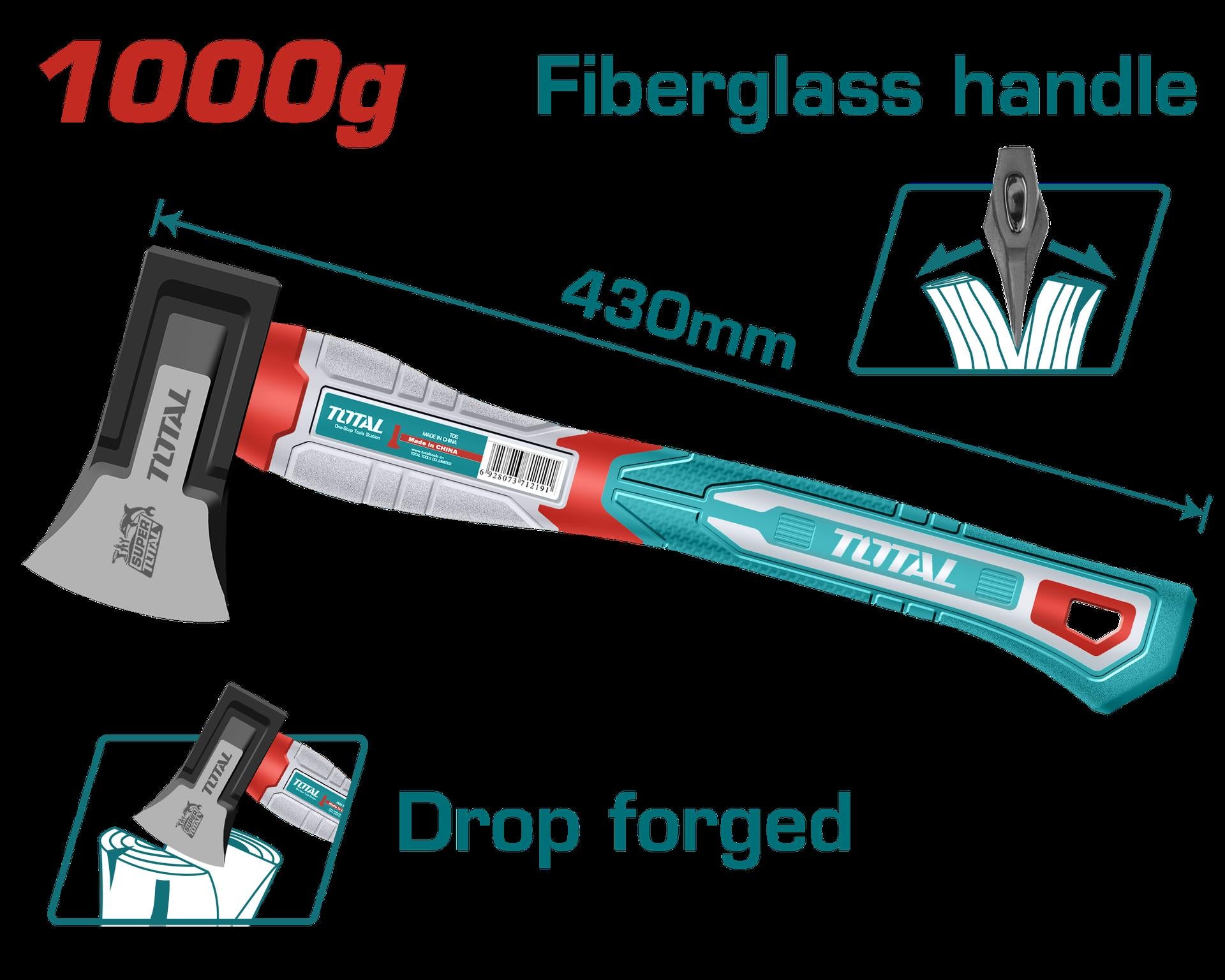 HACHA 1000G MANGO DE FIBRA DE VIDRIO SUPER TOTAL (THAX0611000F)