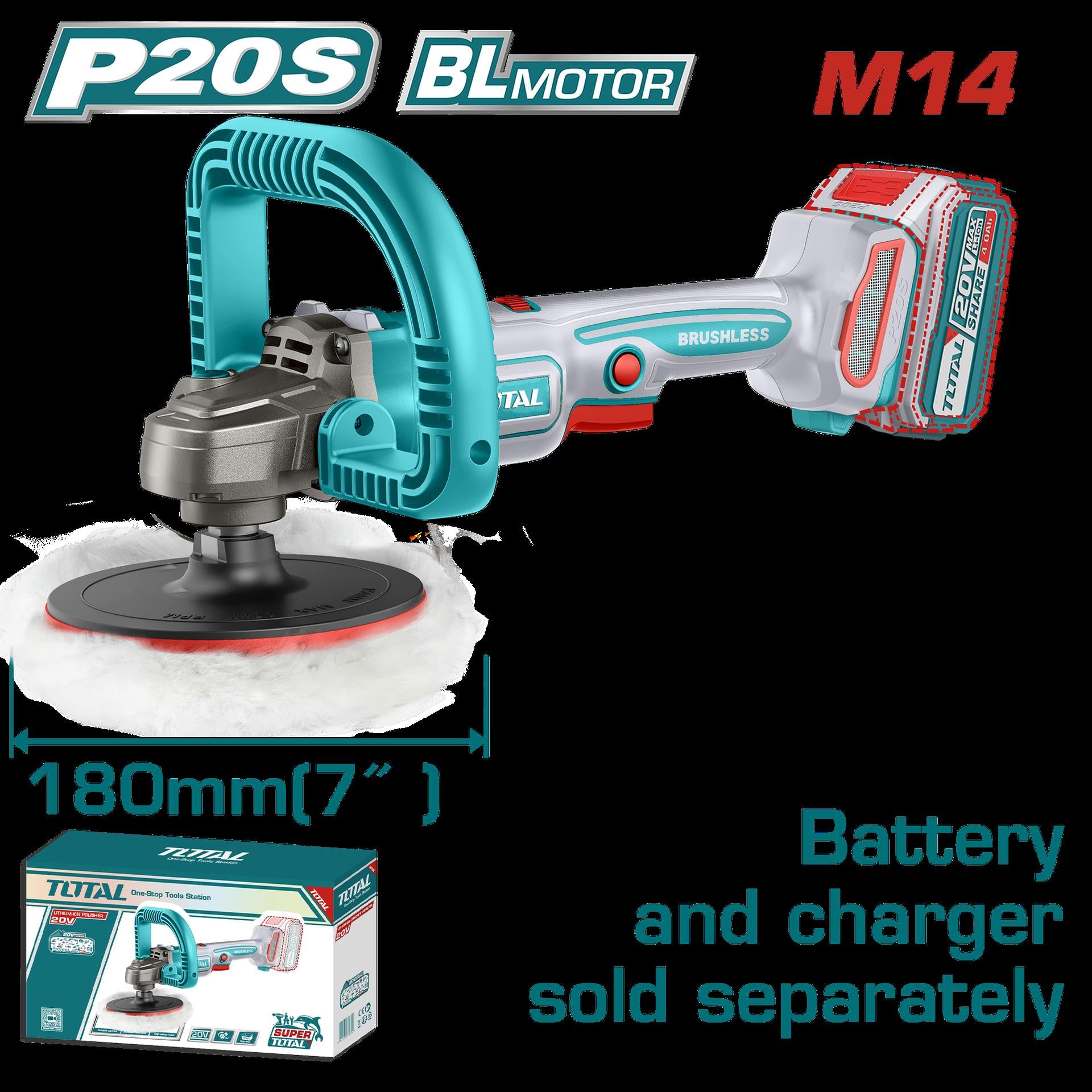 POLICHADORA INALAMBRICA 7" INDUSTRIAL 20V BATERIA Y CARGADOR NO INCLUIDO V/VARIABLE INDUSTRIAL SUPER TOTAL (TAPLI2018)