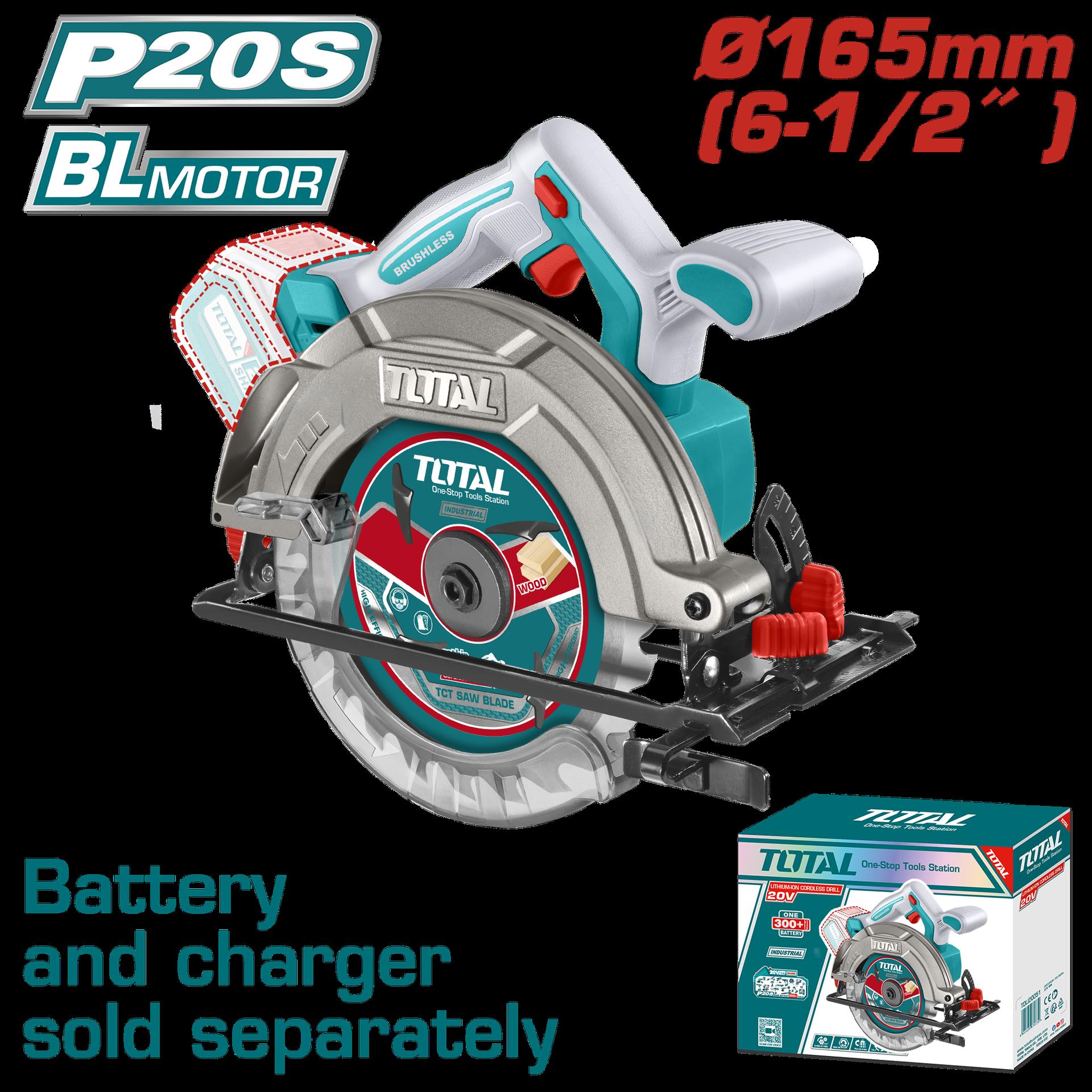 SIERRA CIRCULAR INALAMBRICA 20V 6 1/2 BATERIA Y CARGADOR NO INCLUIDO INDUSTRIAL SUPER TOTAL (TSLI1652)