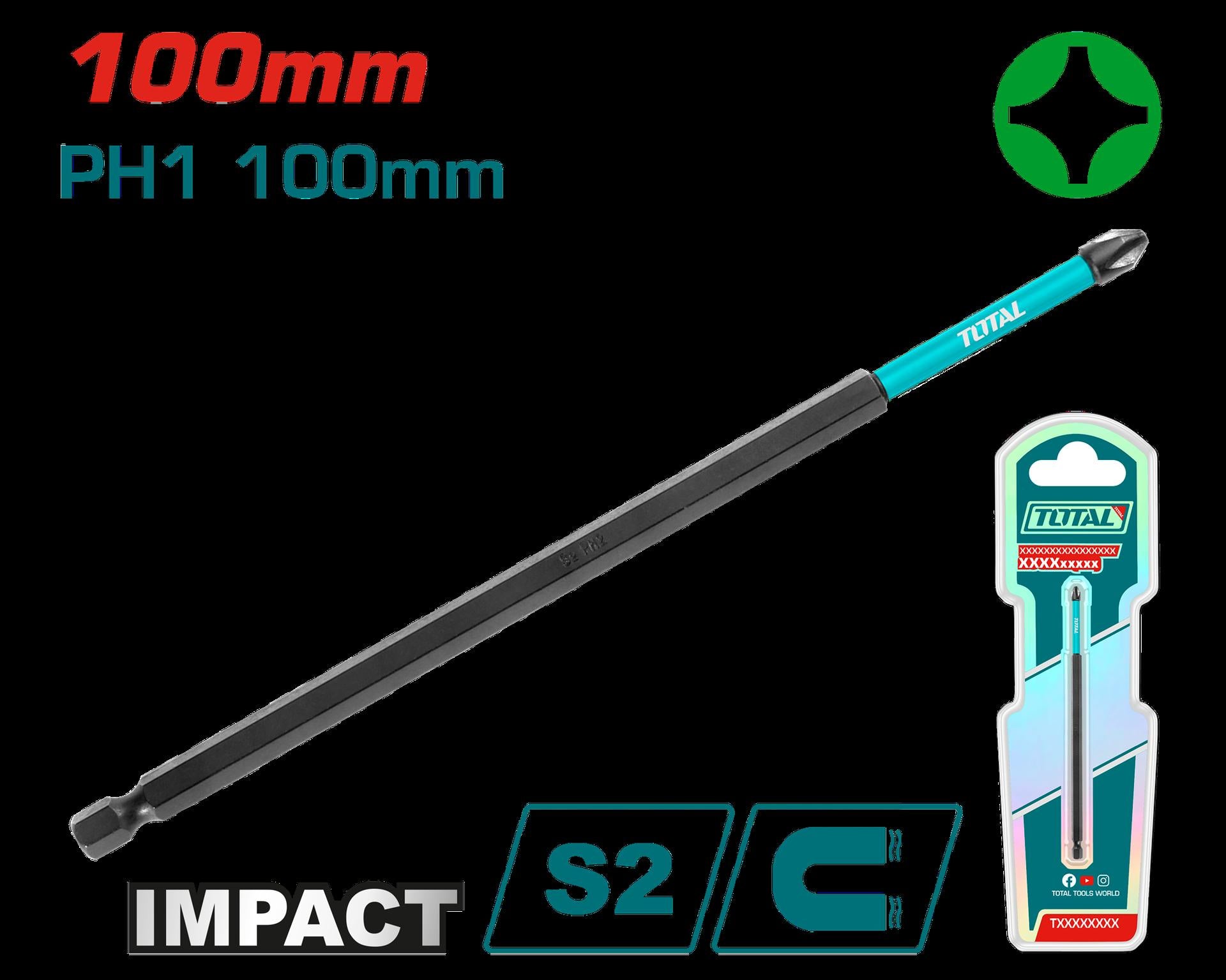 PUNTA TALADRO IIMANTADA 100MM (+) INDUSTRIAL SUPER TOTAL (TACIM71PH1100)