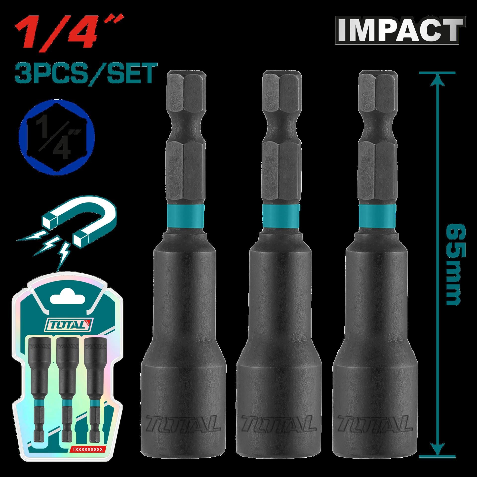 COPA TORNILLO 1/4" IMANTADA JUEGO X 3 PZS INDUSTRIAL SUPER TOTAL (UTAC270631)