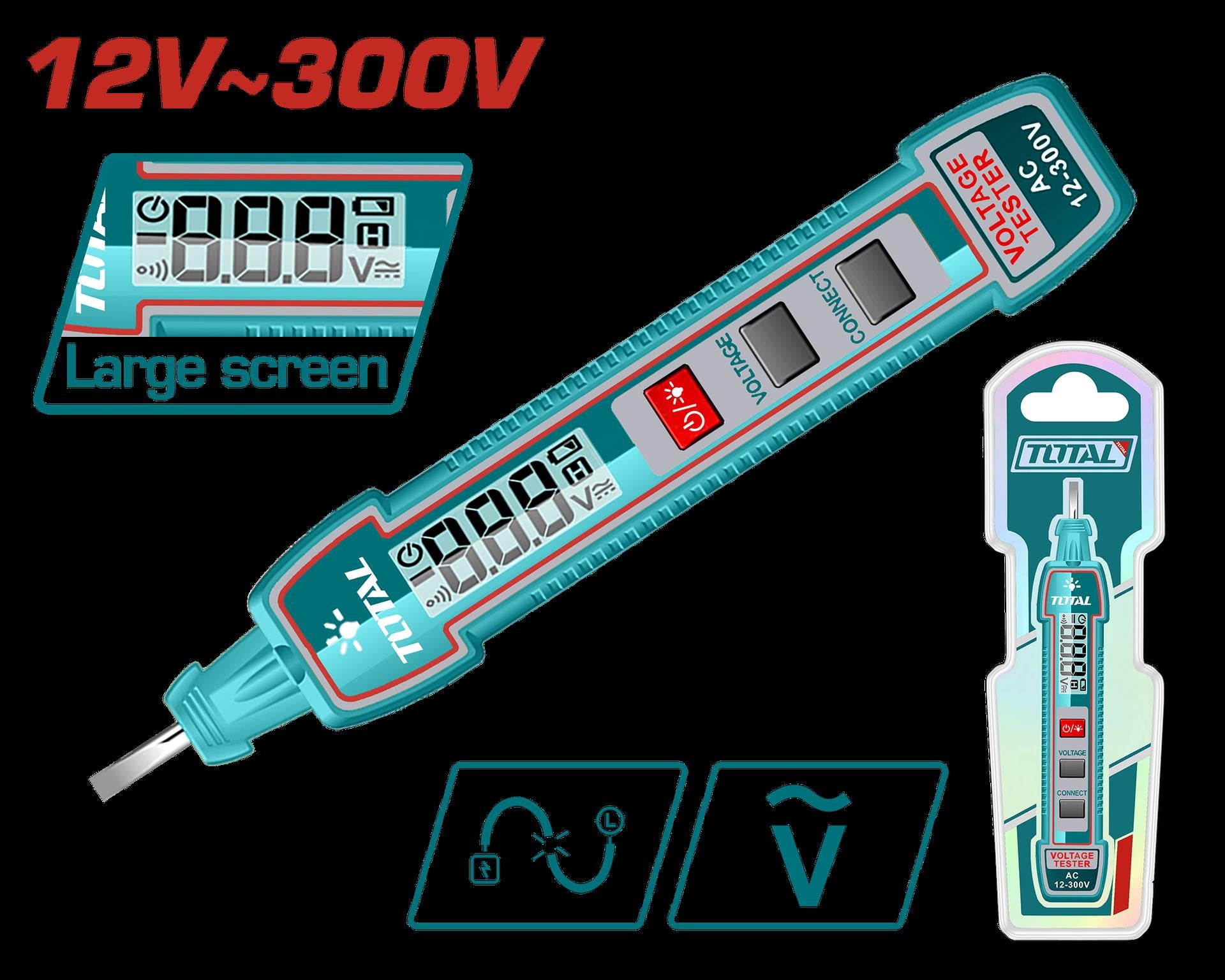 PROBADOR DE CORRIENTE DIGITAL 12V - 300V INDUSTRIAL SUPER TOTAL (THTS33001)