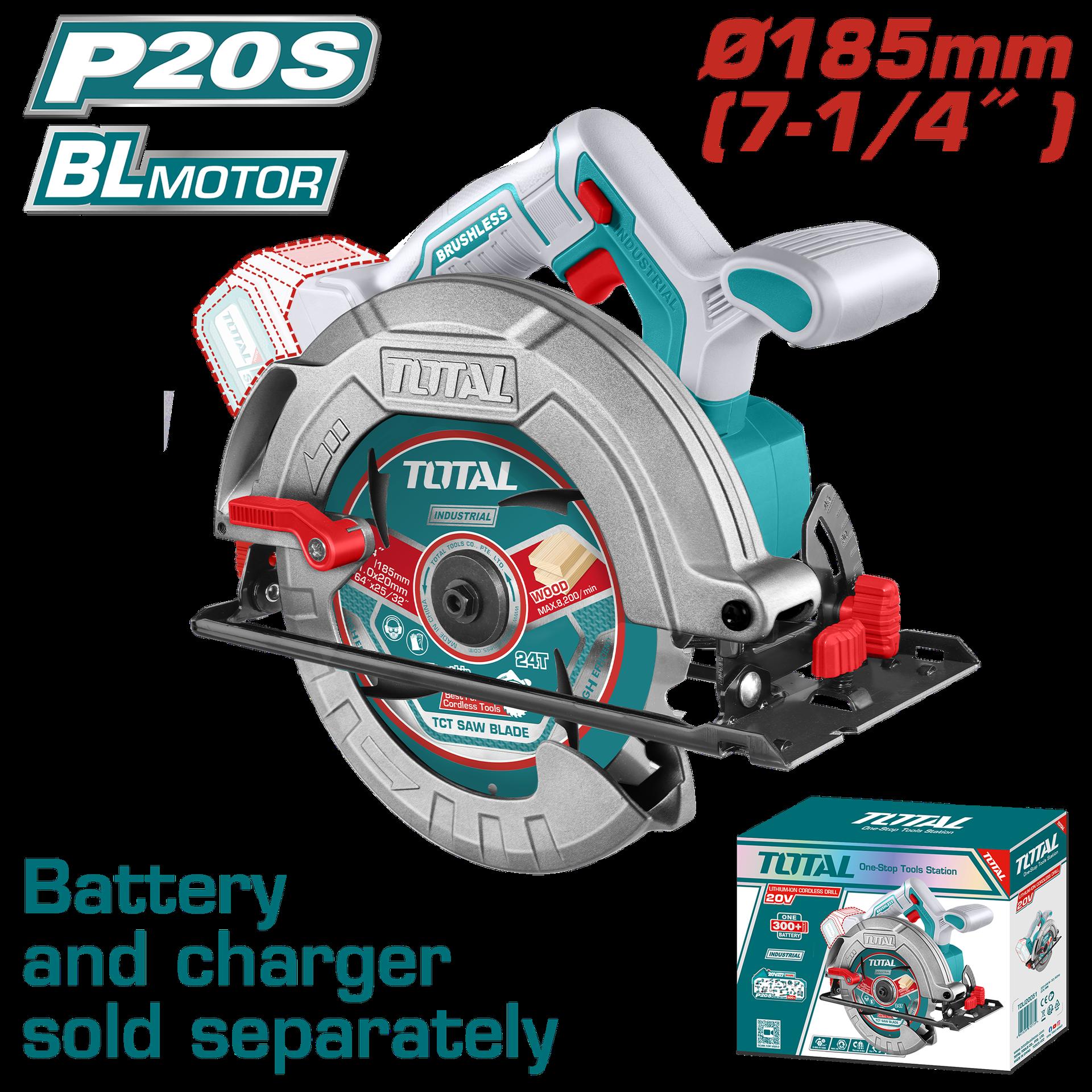 SIERRA CIRCULAR INALAMBRICA 20V 7 1/4 BATERIA Y CARGADOR NO INCLUIDO INDUSTRIAL SUPER TOTAL (TSLI1851)