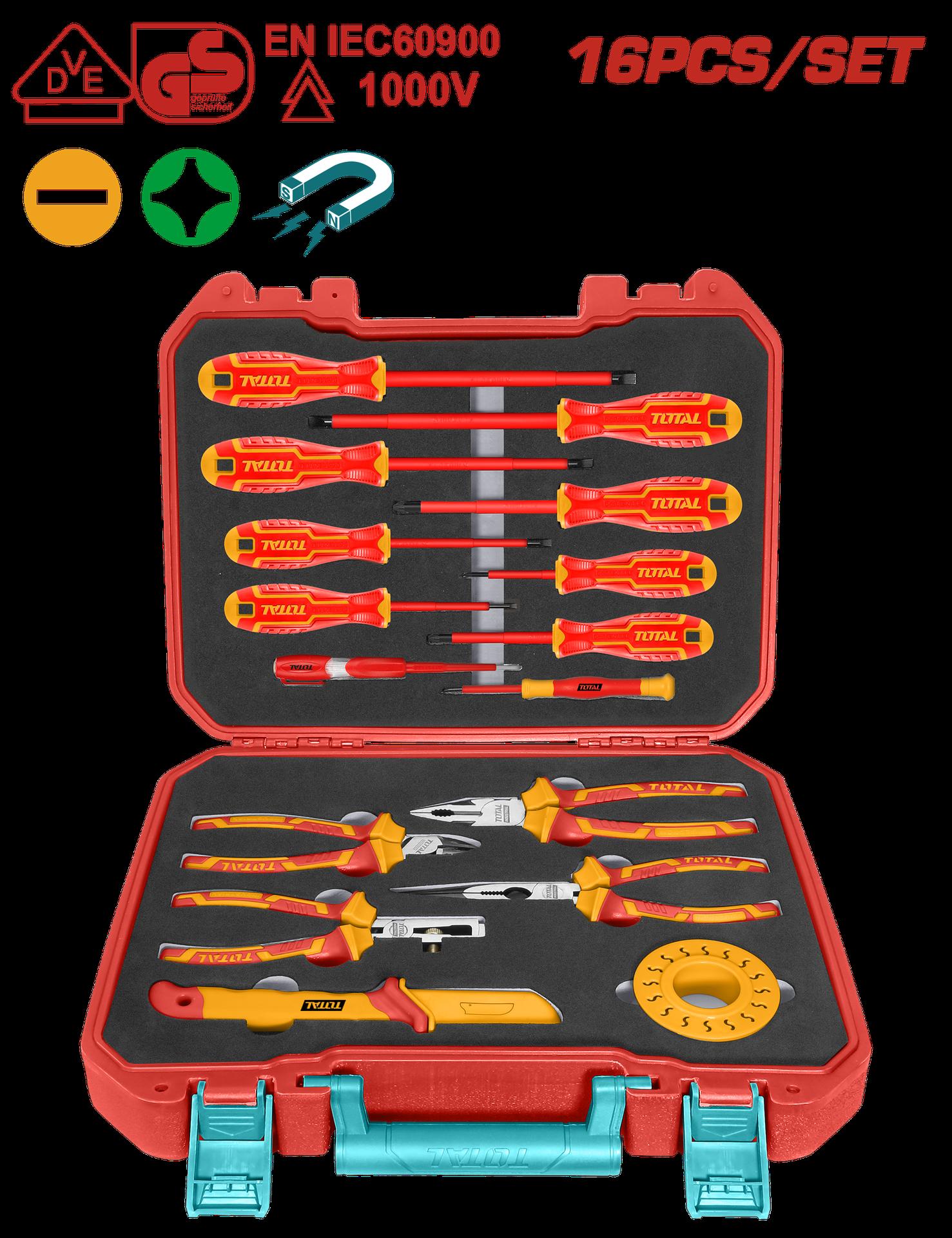 SET DE HERRAMIENTAS AISLADAS 1000V X 16 PZS INDUSTRIAL SUPER TOTAL (THKITH1601)