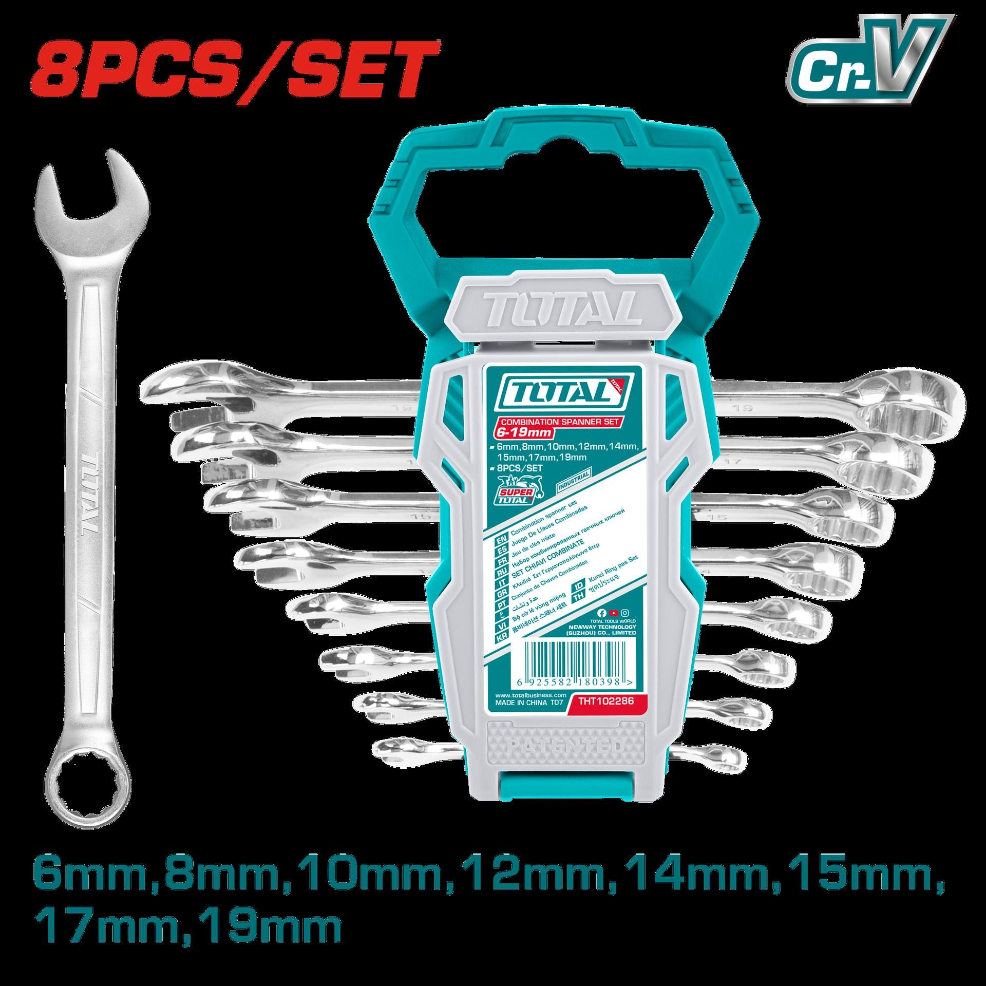 LLAVE MIXTA 6 - 19 MM JUEGO X 8 PZS INDUSTRIAL SUPER TOTAL (THT102286)