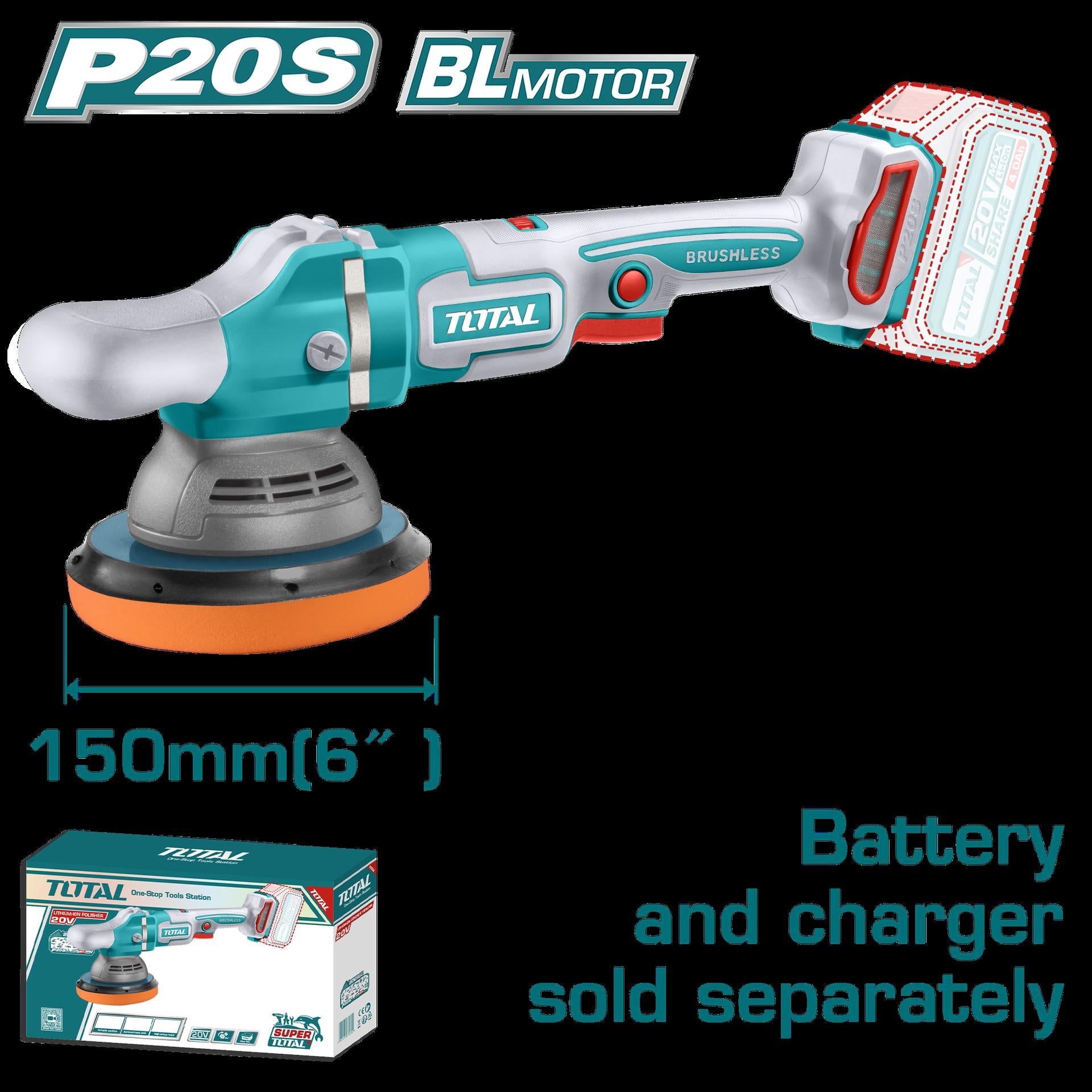 POLICHADORA INALAMBRICA 6" 20V BATERIA Y CARGADOR NO INCLUIDO V/VARIABLE INDUSTRIAL SUPER TOTAL (TAPLI2015)