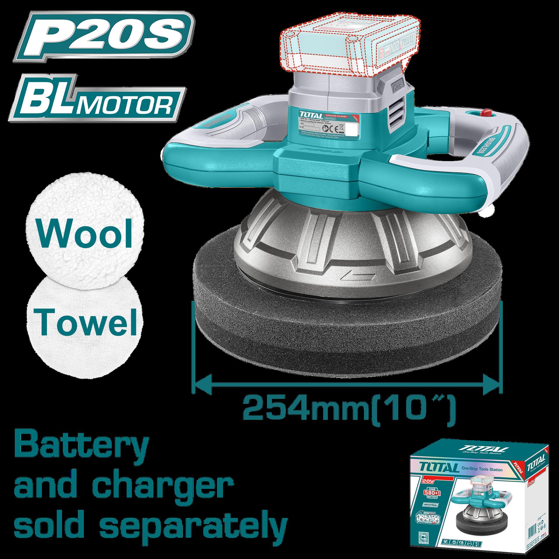 POLICHADORA ORBITAL INALAMBRICA 254MM BATERIA Y CARGADOR NO INCLUIDO INDUSTRIAL SUPER TOTAL (TOPLI2001)