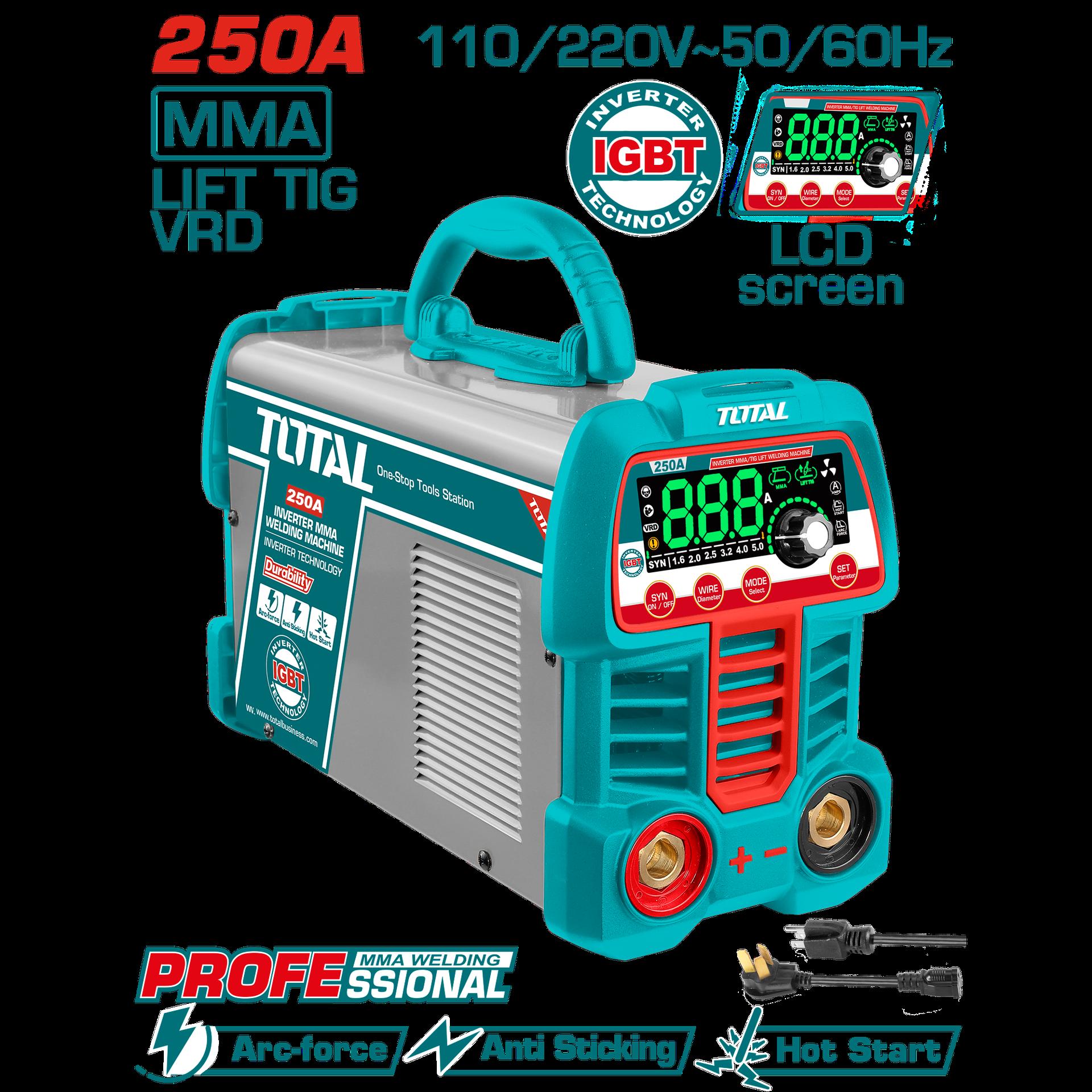 SOLDADOR INVERSOR DIGITAL 250A (MMA-LIFT TIG-VRD) 110-220V INDUSTRIAL SUPER TOTAL (UTW225069)