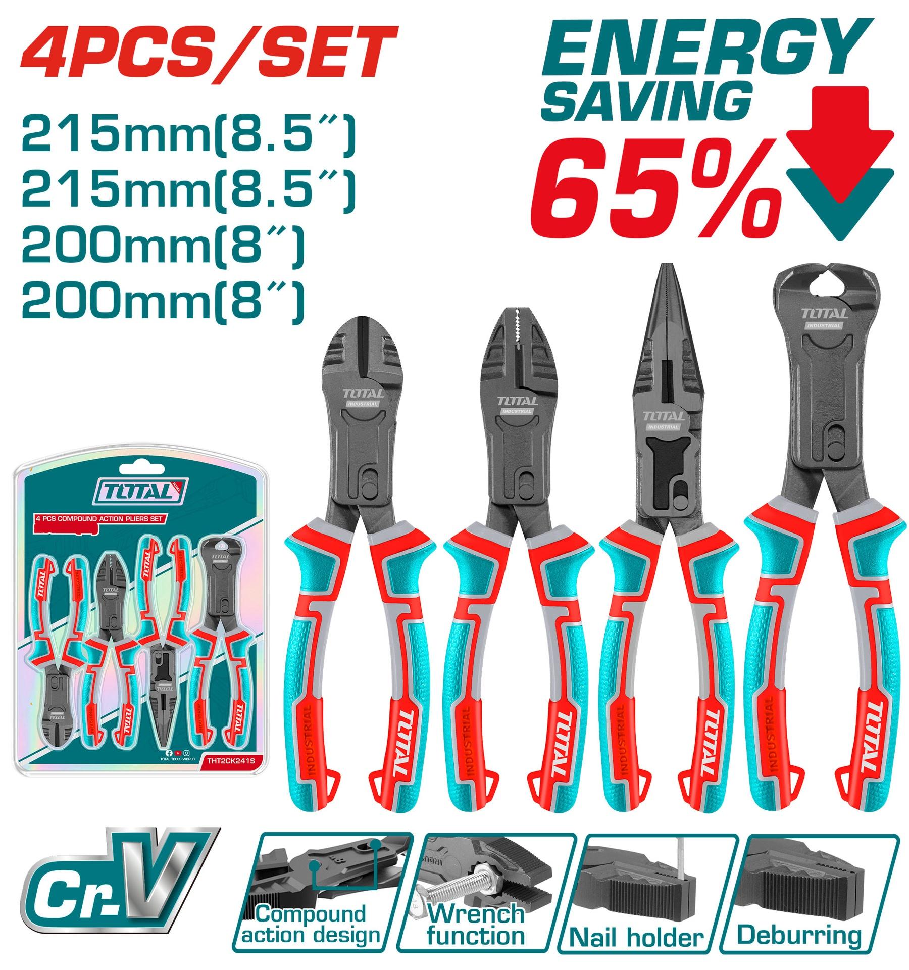 JUEGO DE ALICATE X 4 PIEZAS CROMO VANADIUM INDUSTRIAL TOTAL (THT2CK241S)