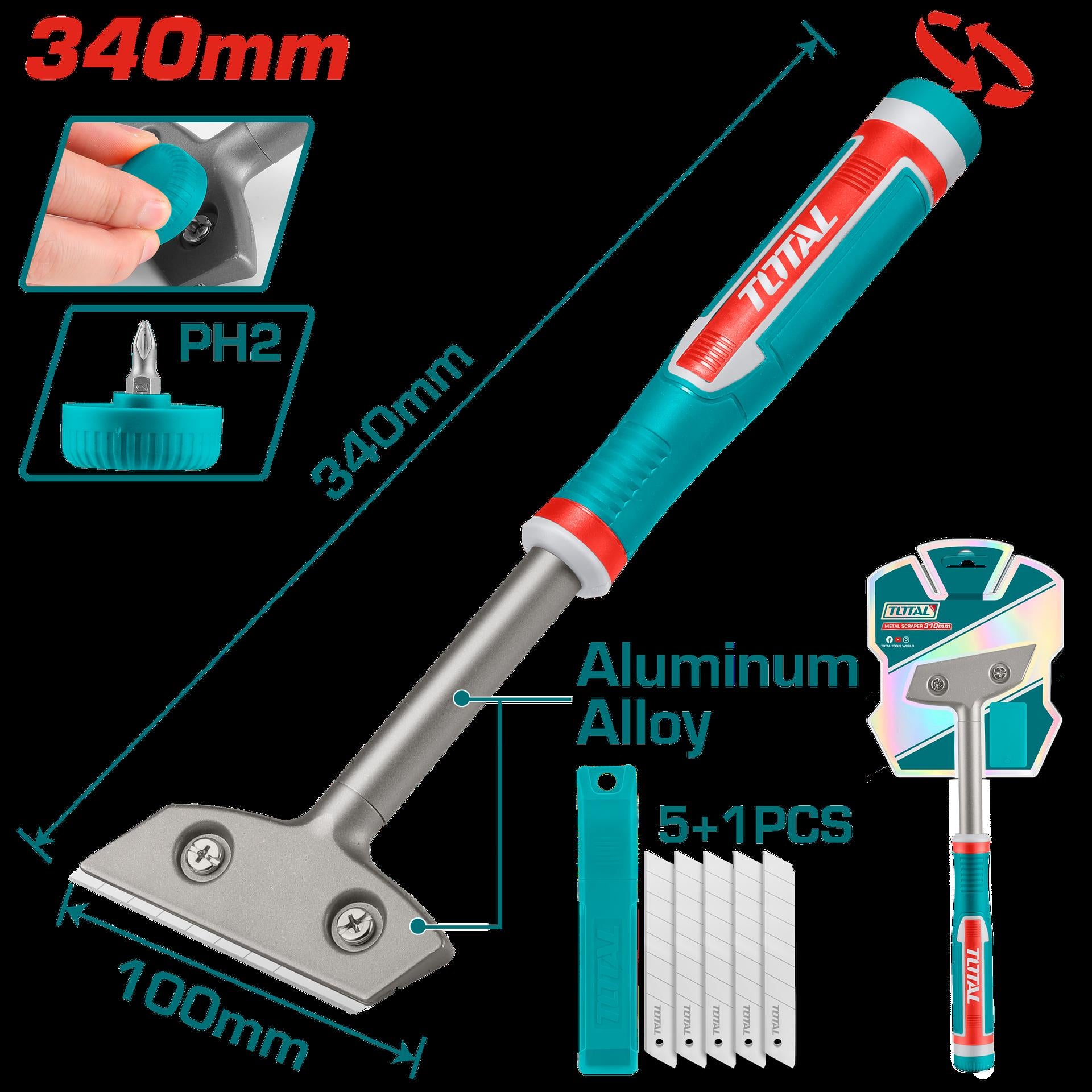 RASPADOR 100MM X 340MM INCLUYE 5 CUCHILLAS INDUSTRIAL SUPER TOTAL (TGS3088)