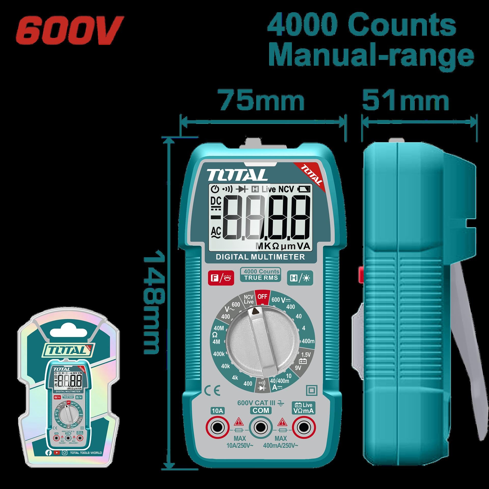 TESTER DIGITAL 600V 4000 CONTEOS RMS INDUSTRIAL TOTAL (TMT536002)